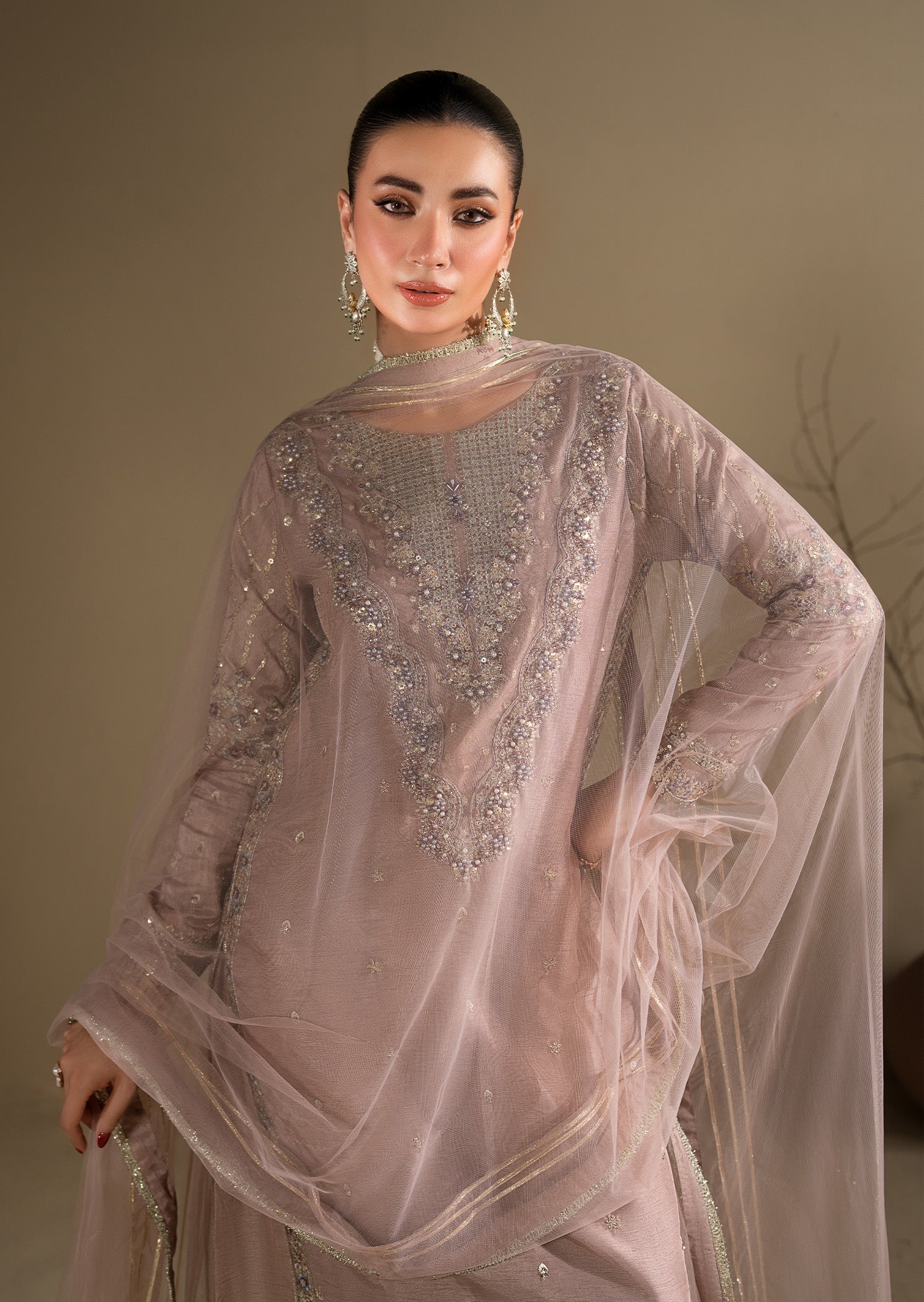 raw silk Kurta Set in Lilac
