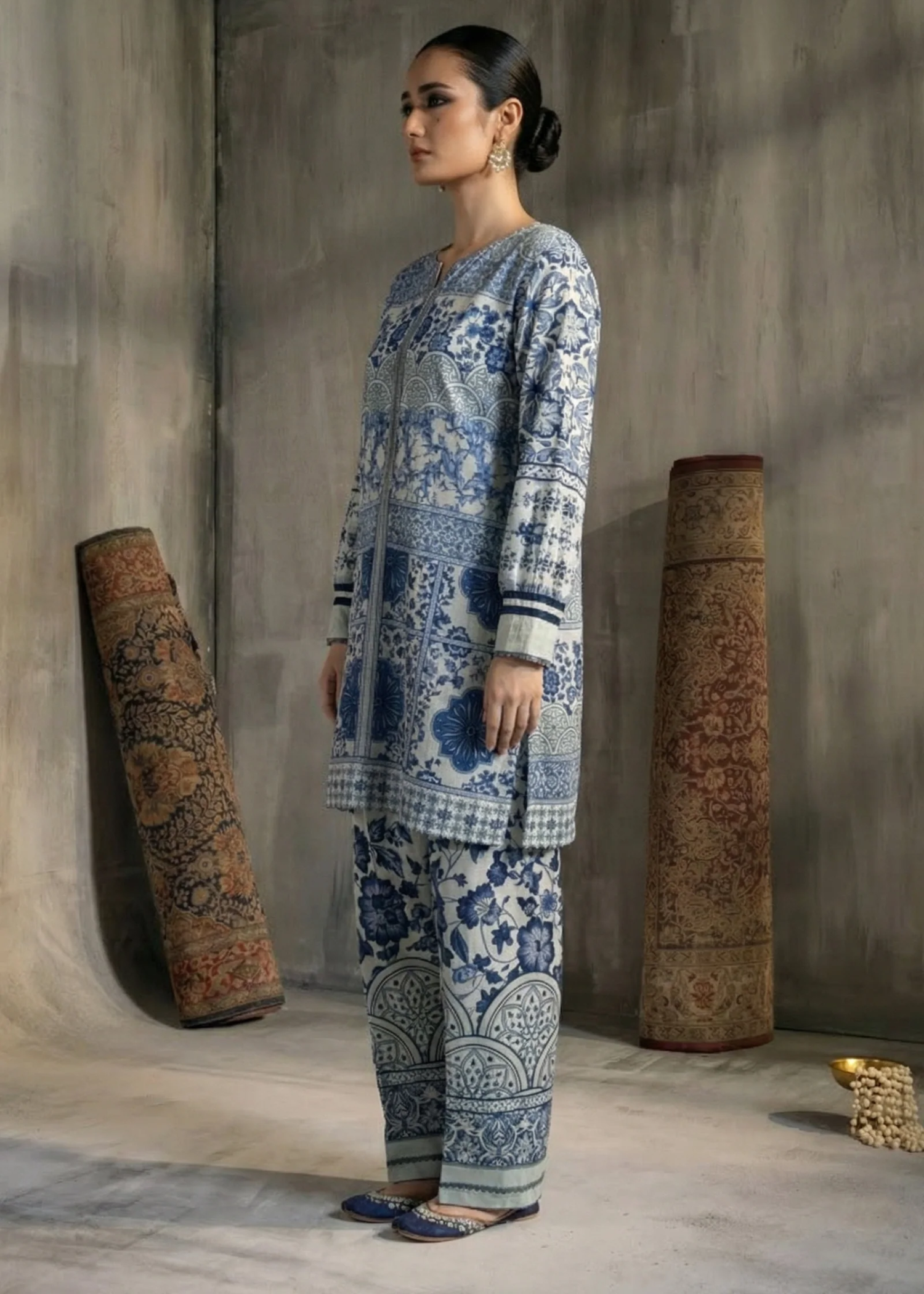 crepe Co Ord Sets in Sapphire blue, snow