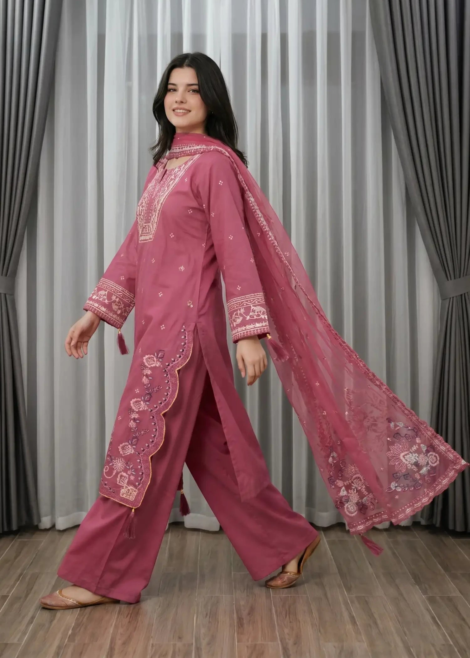 cotton Kurta Set in Strawberry pink