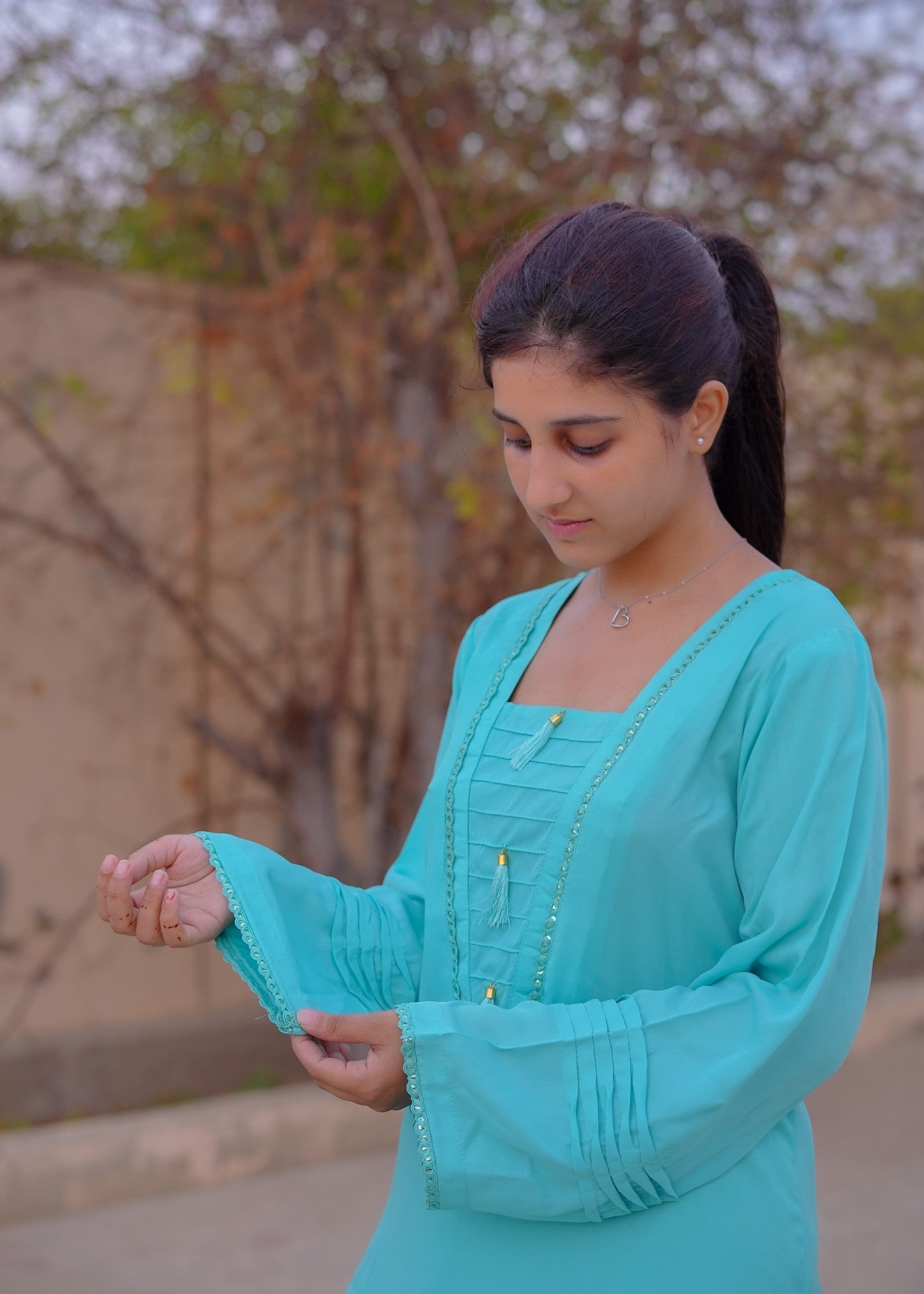 georgette Kurta Set in Aquamarine