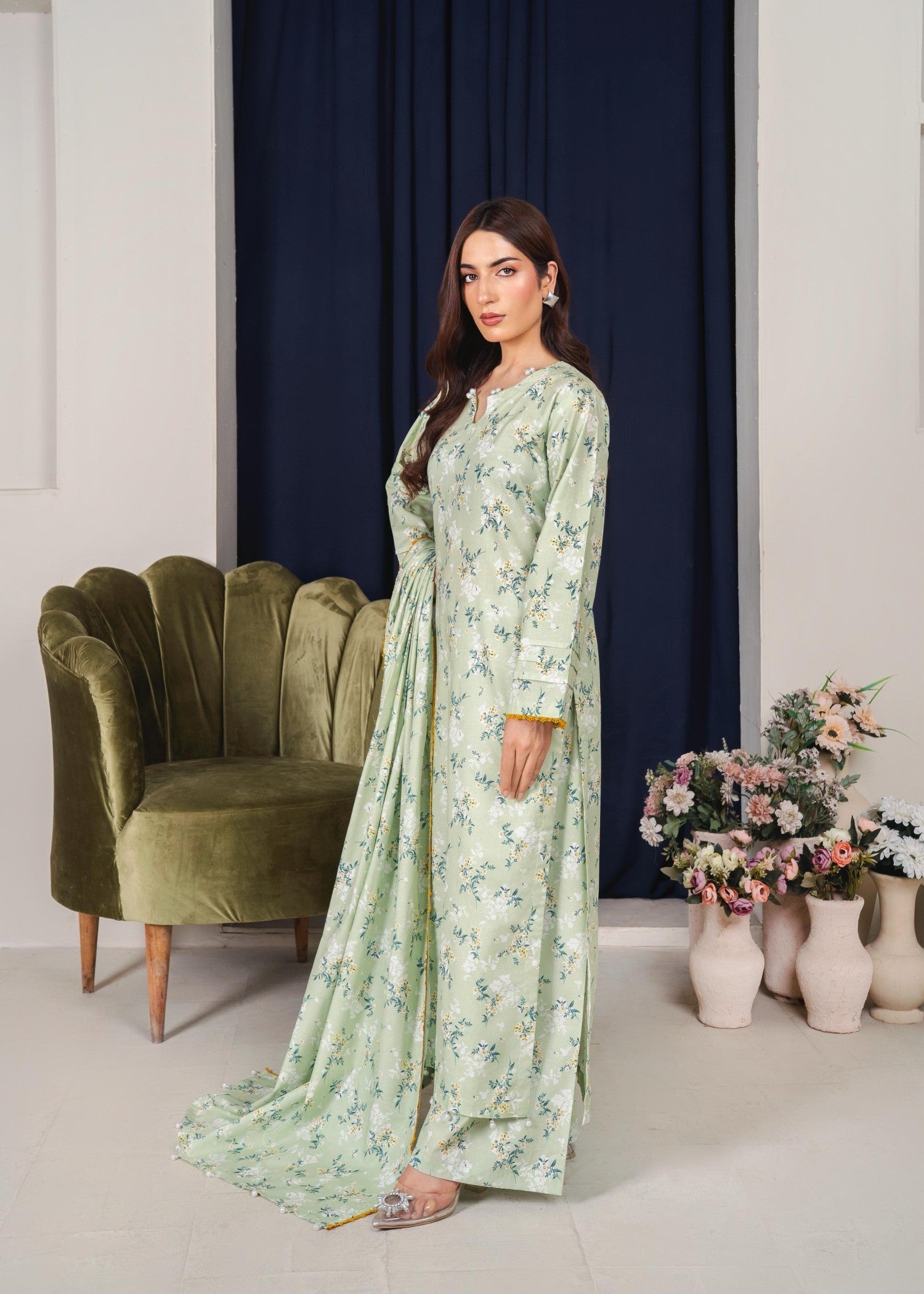 corduroy Kurta Set in Mint green
