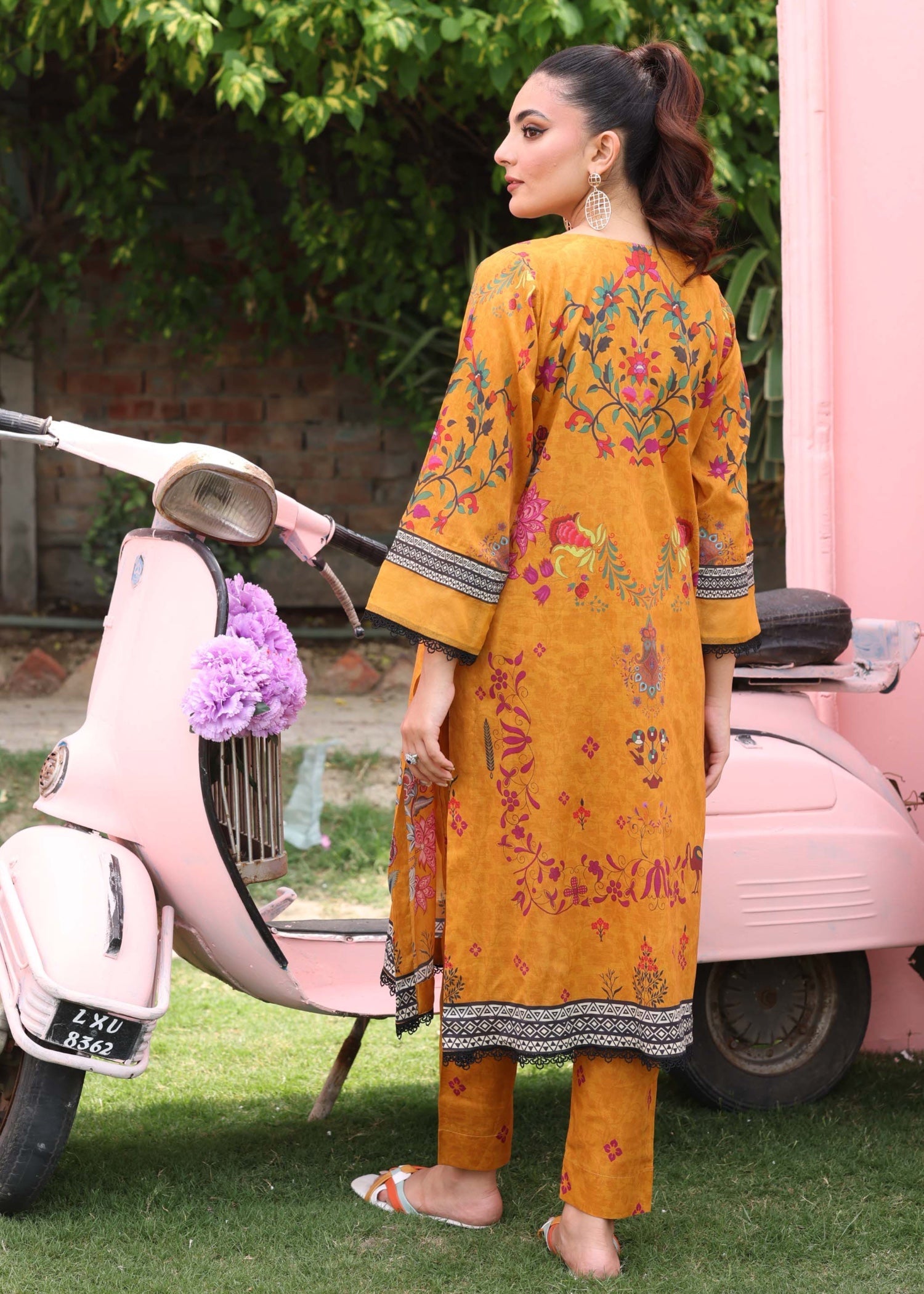silk finish lawn Kurta Set in Mustard