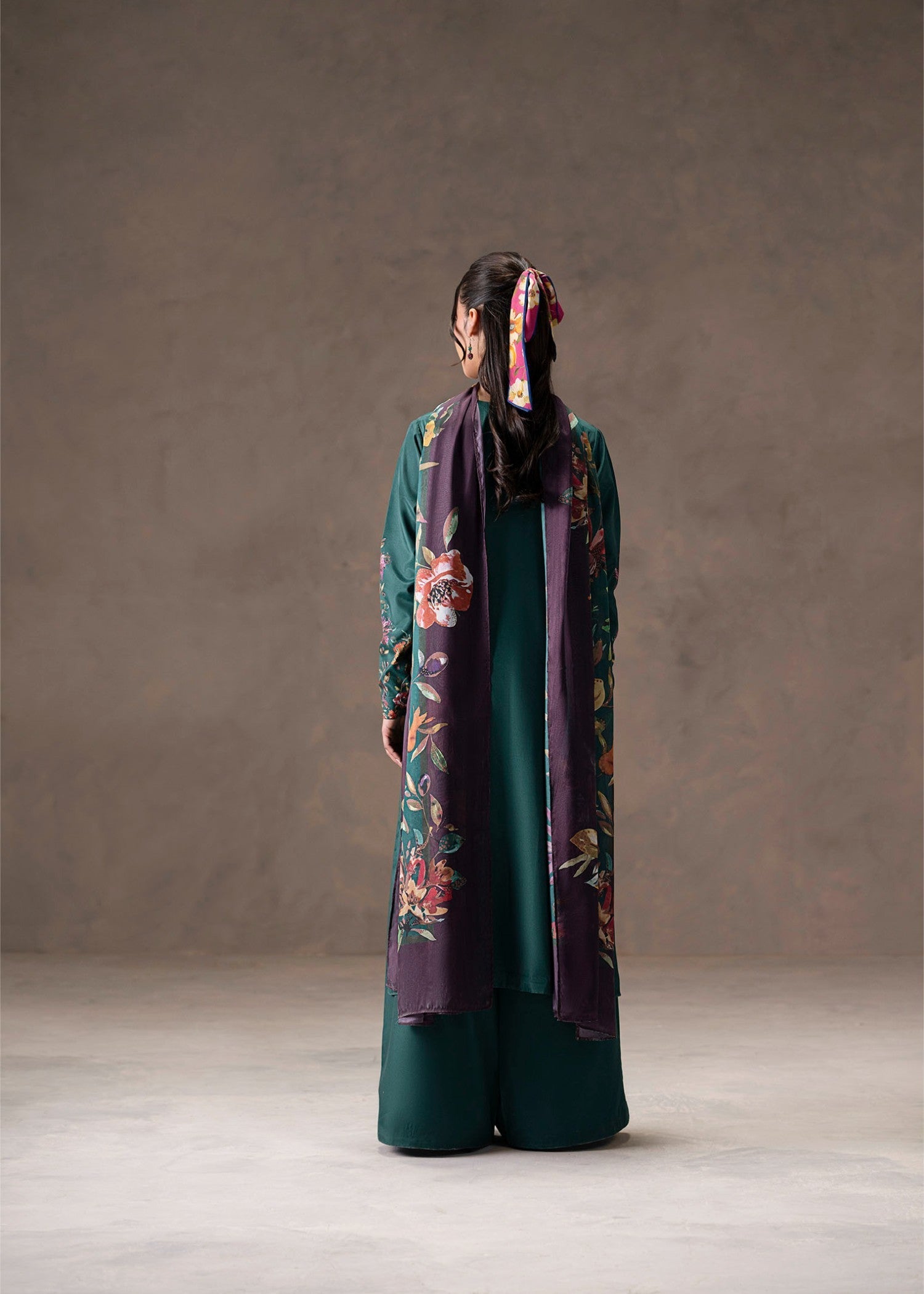 poly lawn Kurta Set in Bottle green