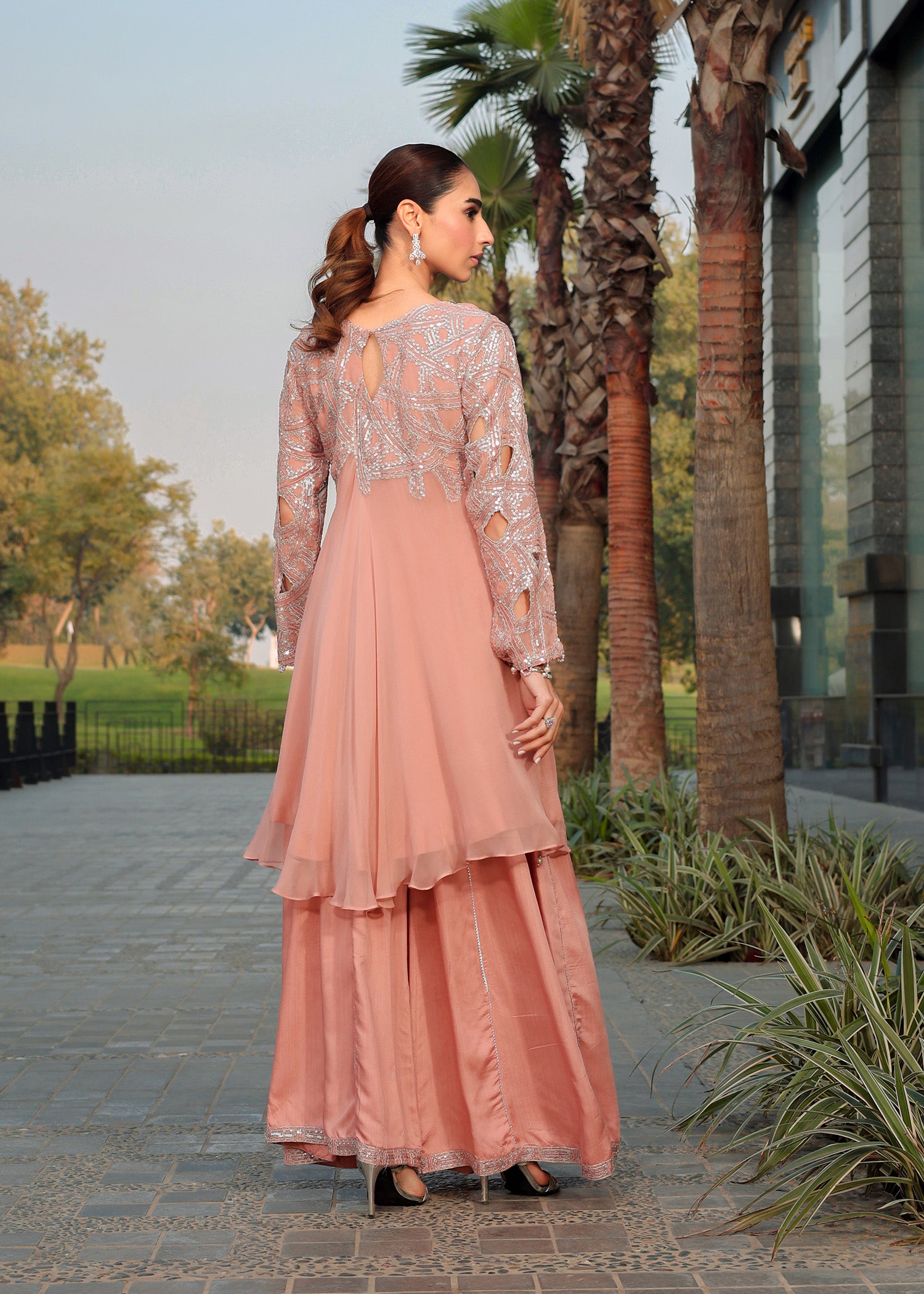 chiffon Short Frock in Peach orange