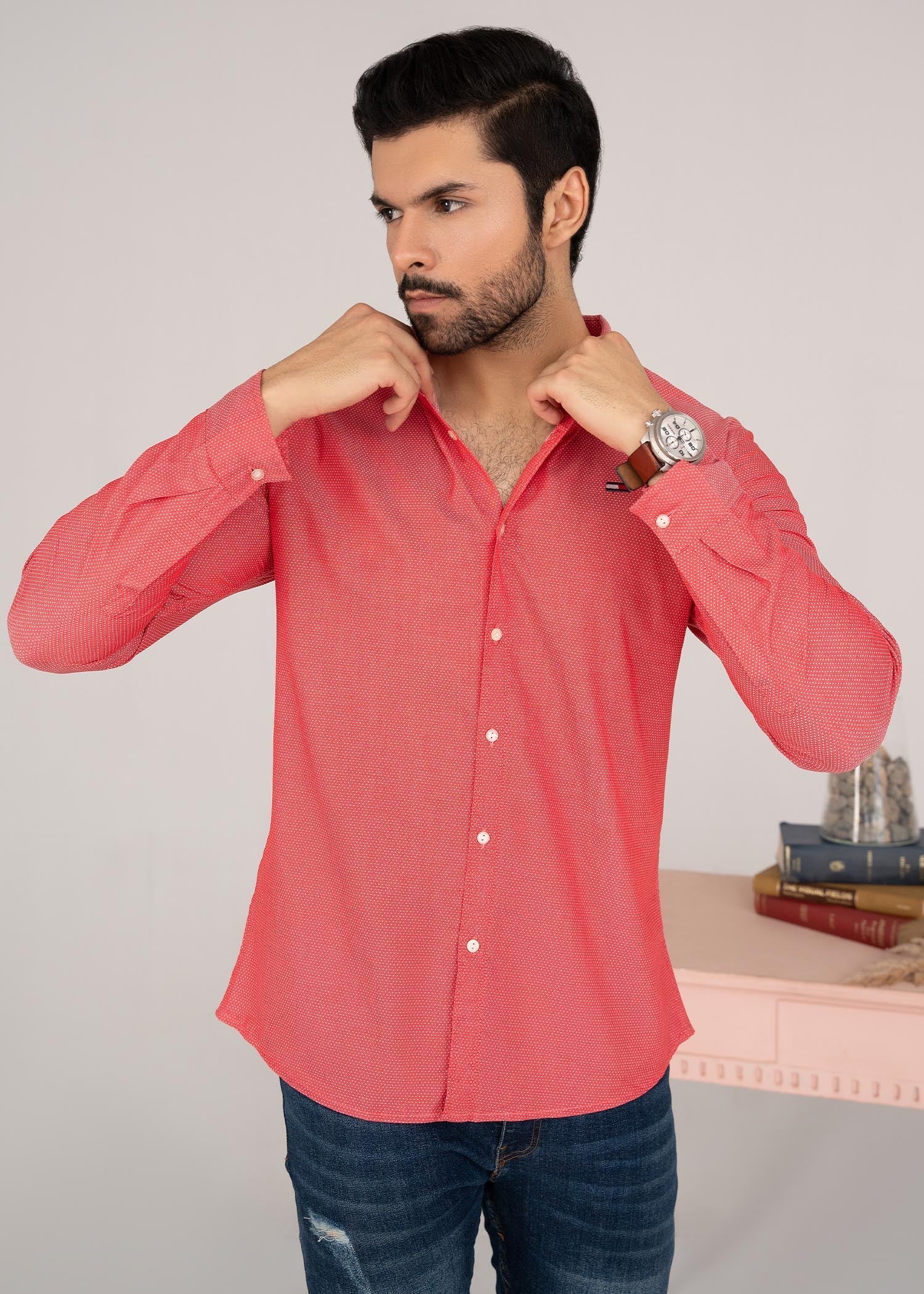 dobby Casual Shirt in Pink