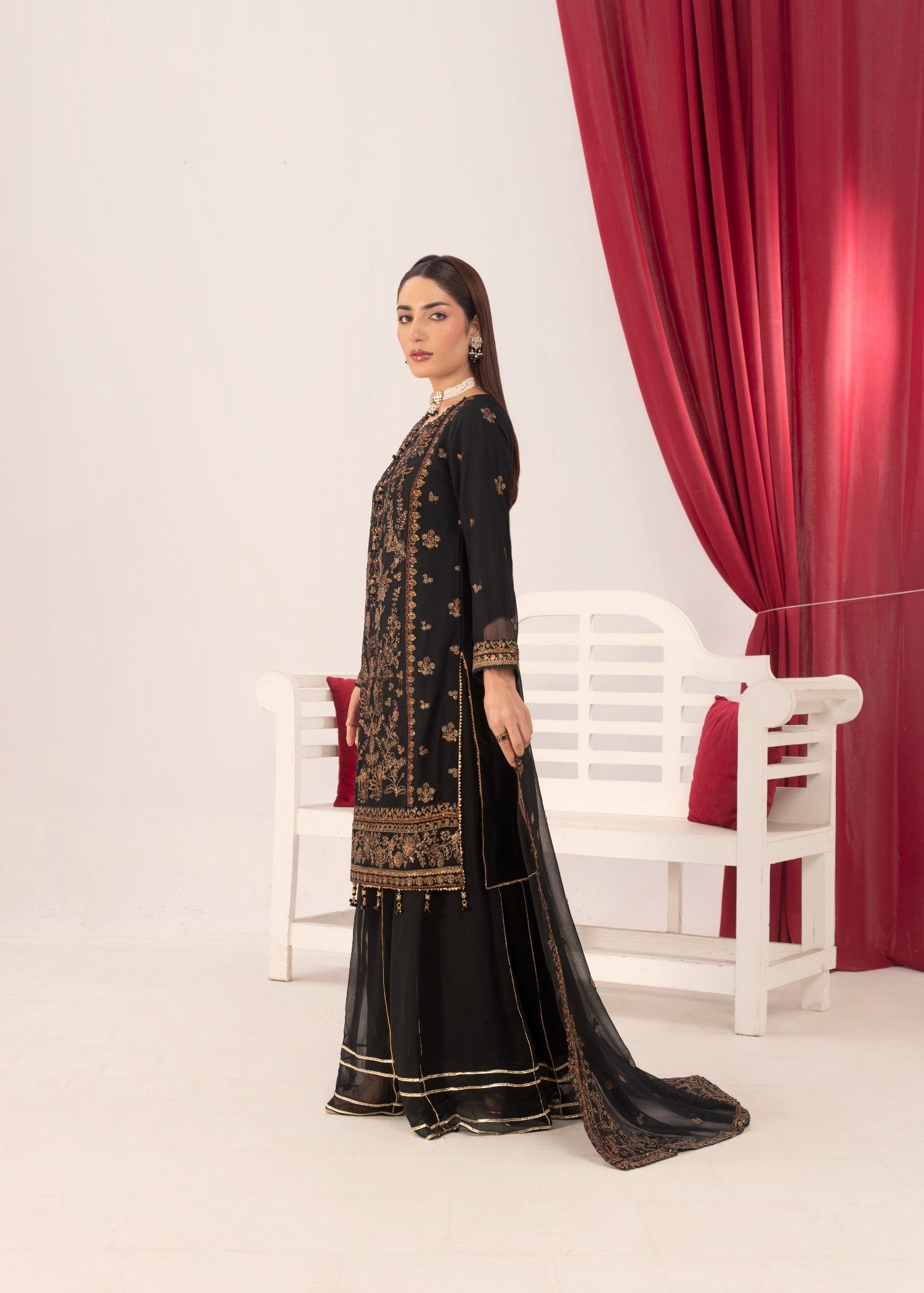 chiffon Sharara in Taupe black