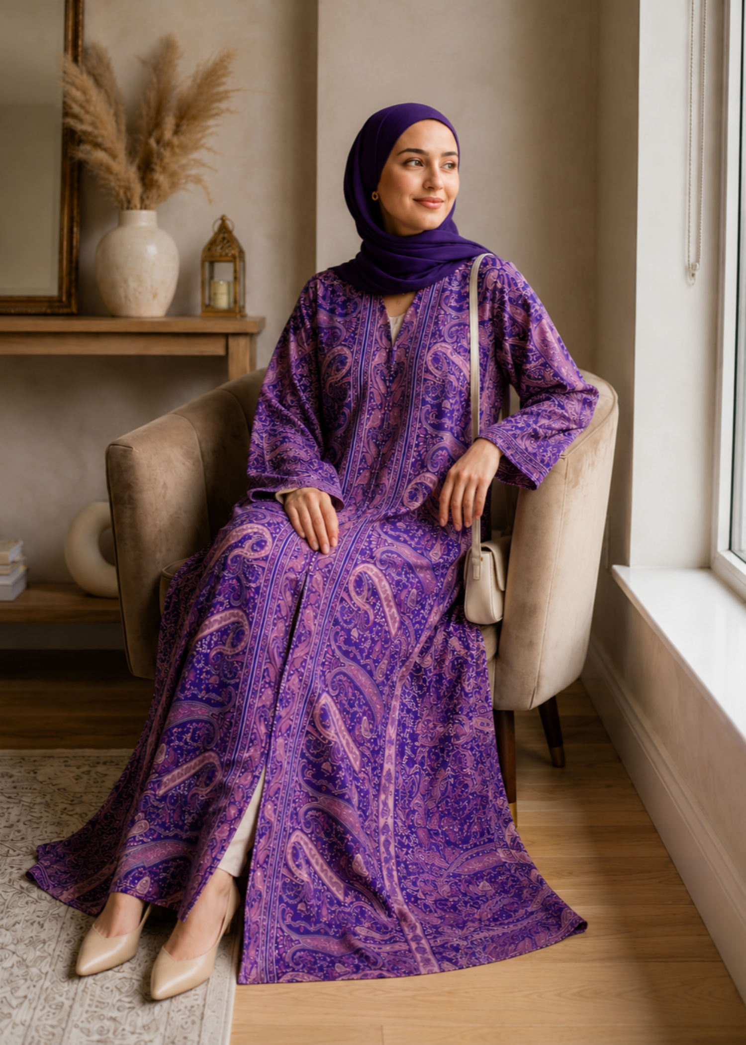 georgette silk Abaya in Purple