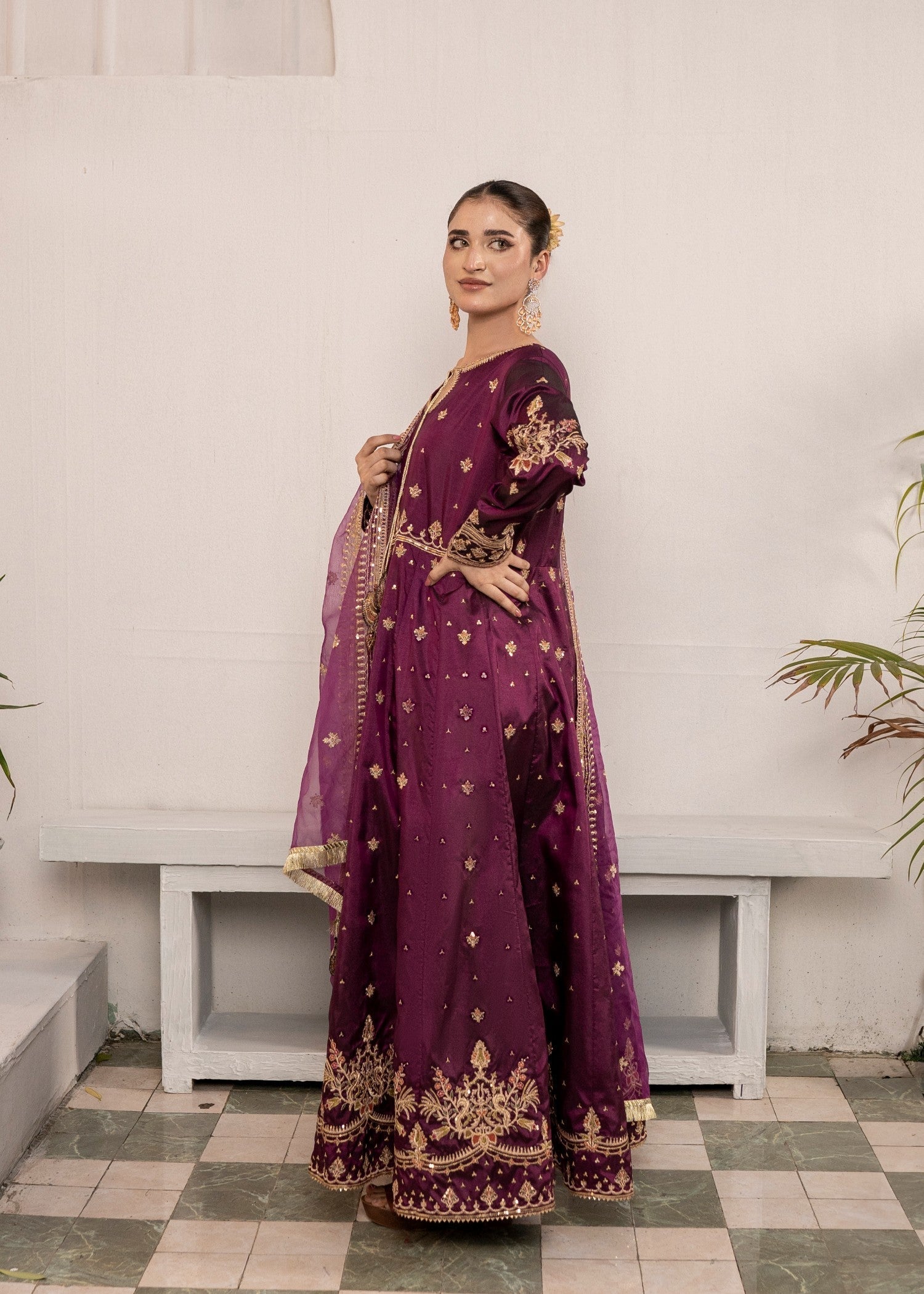 silk Pishwas in Magenta