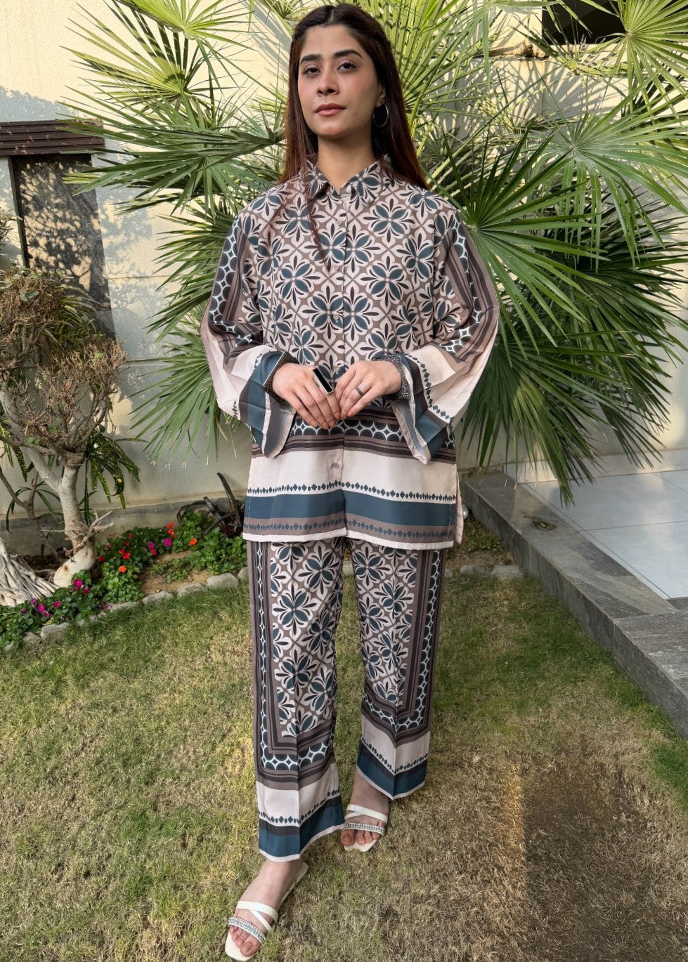 arabic lawn Co ord Sets in Mocha brown