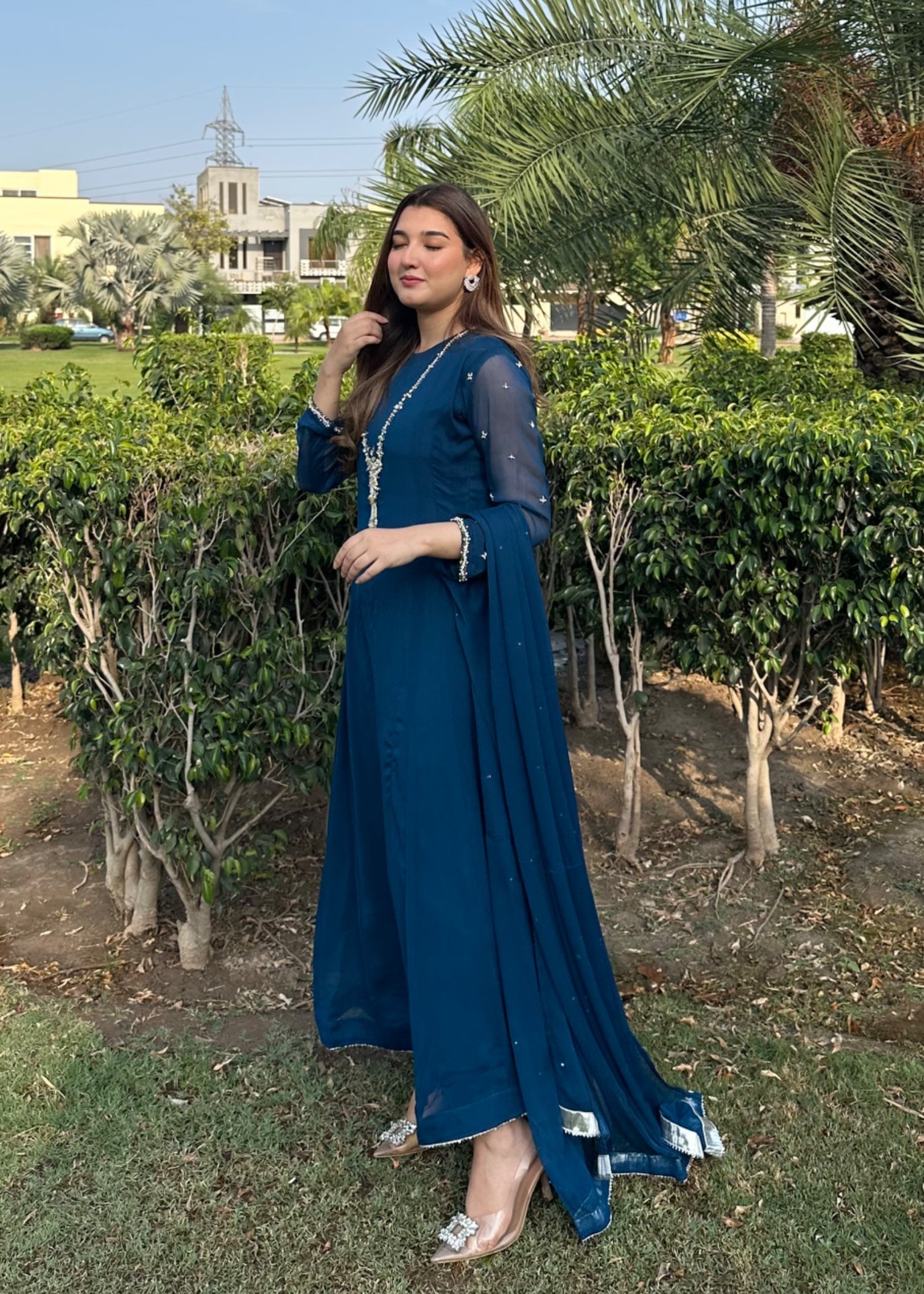 chiffon Maxi in Ocean blue