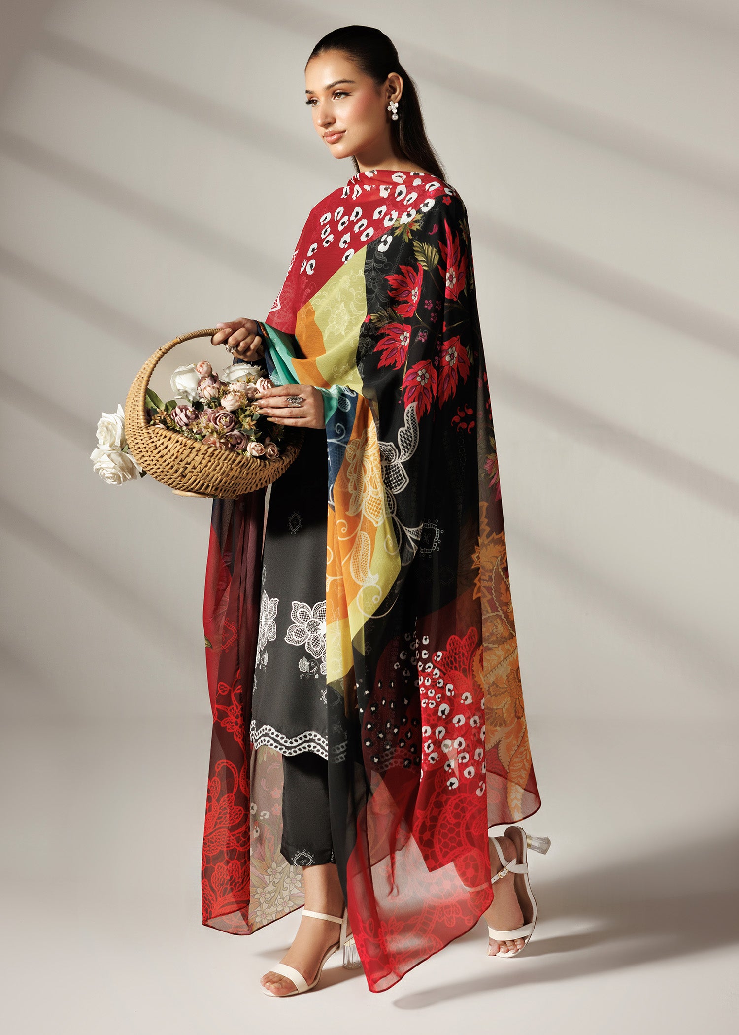 silk finish lawn Kurta Set in Black