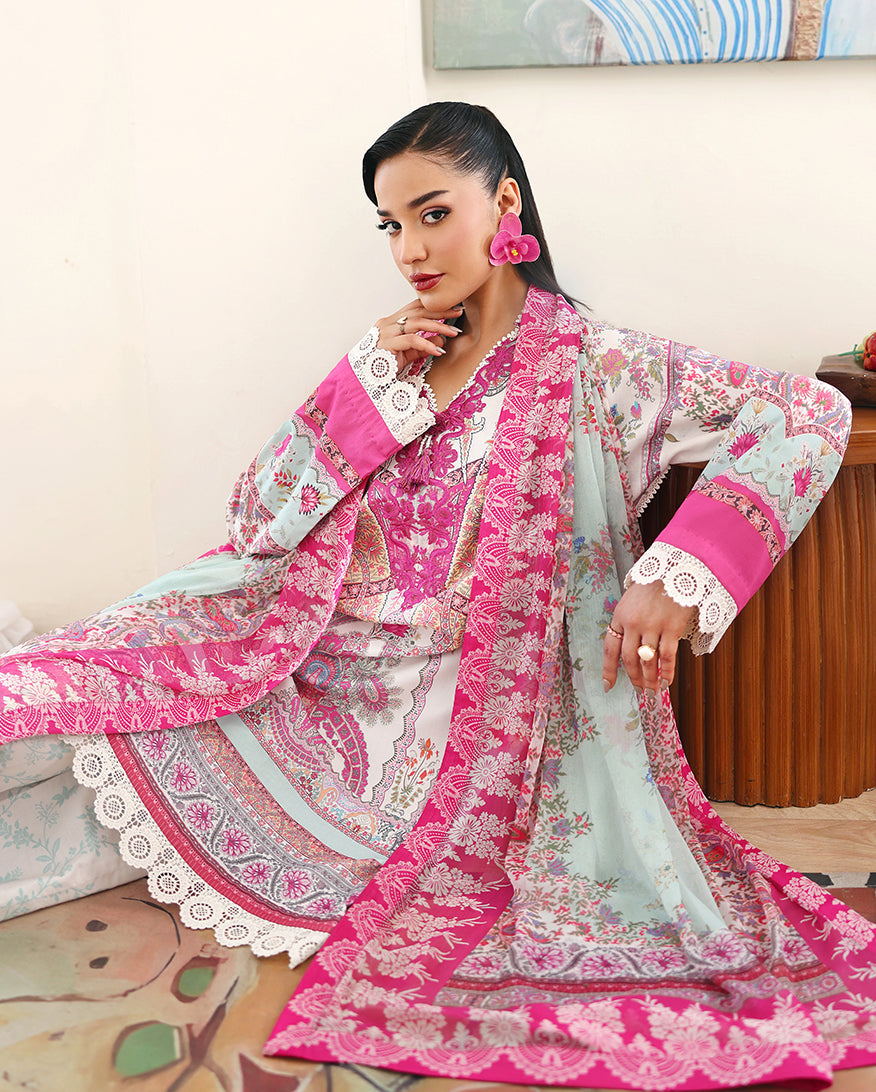 Eclat Garden Printed Lawn – Coral Hibiscus