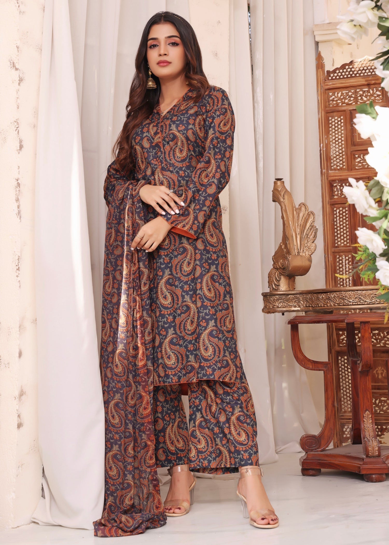 lawn Kurta Set in Mocha brown