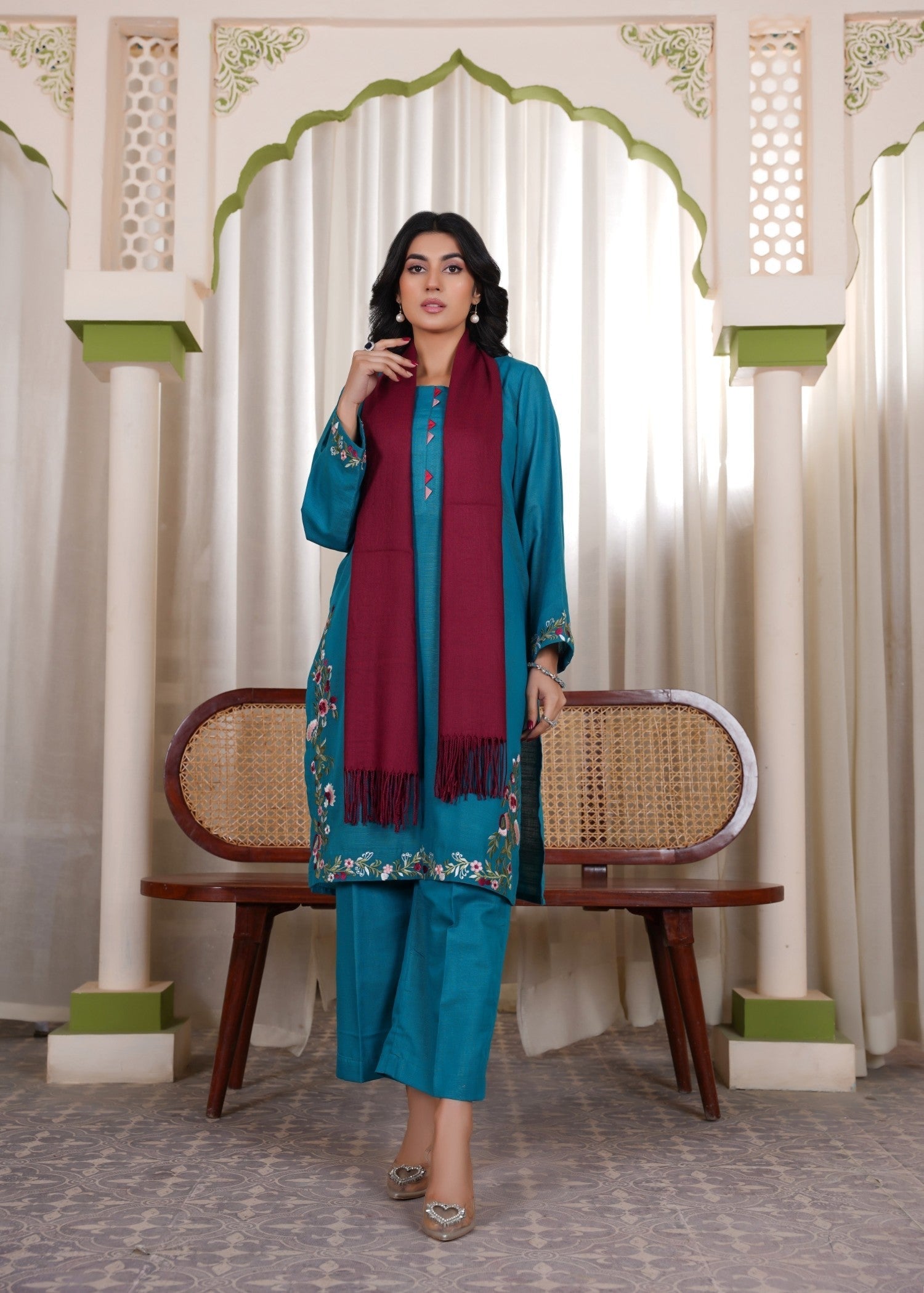 khaddar Kurta Set in Teal