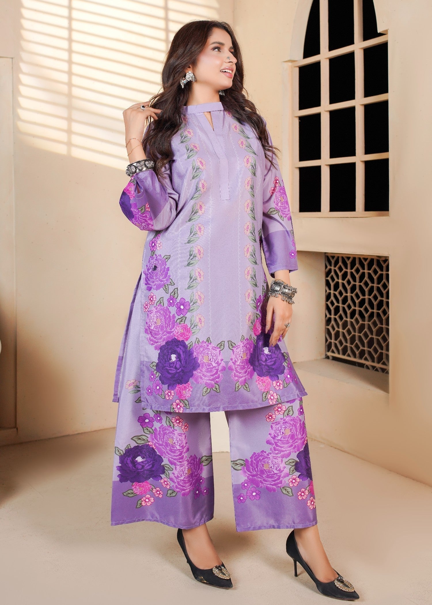 polyester crepe Co Ord Sets in Royal purple