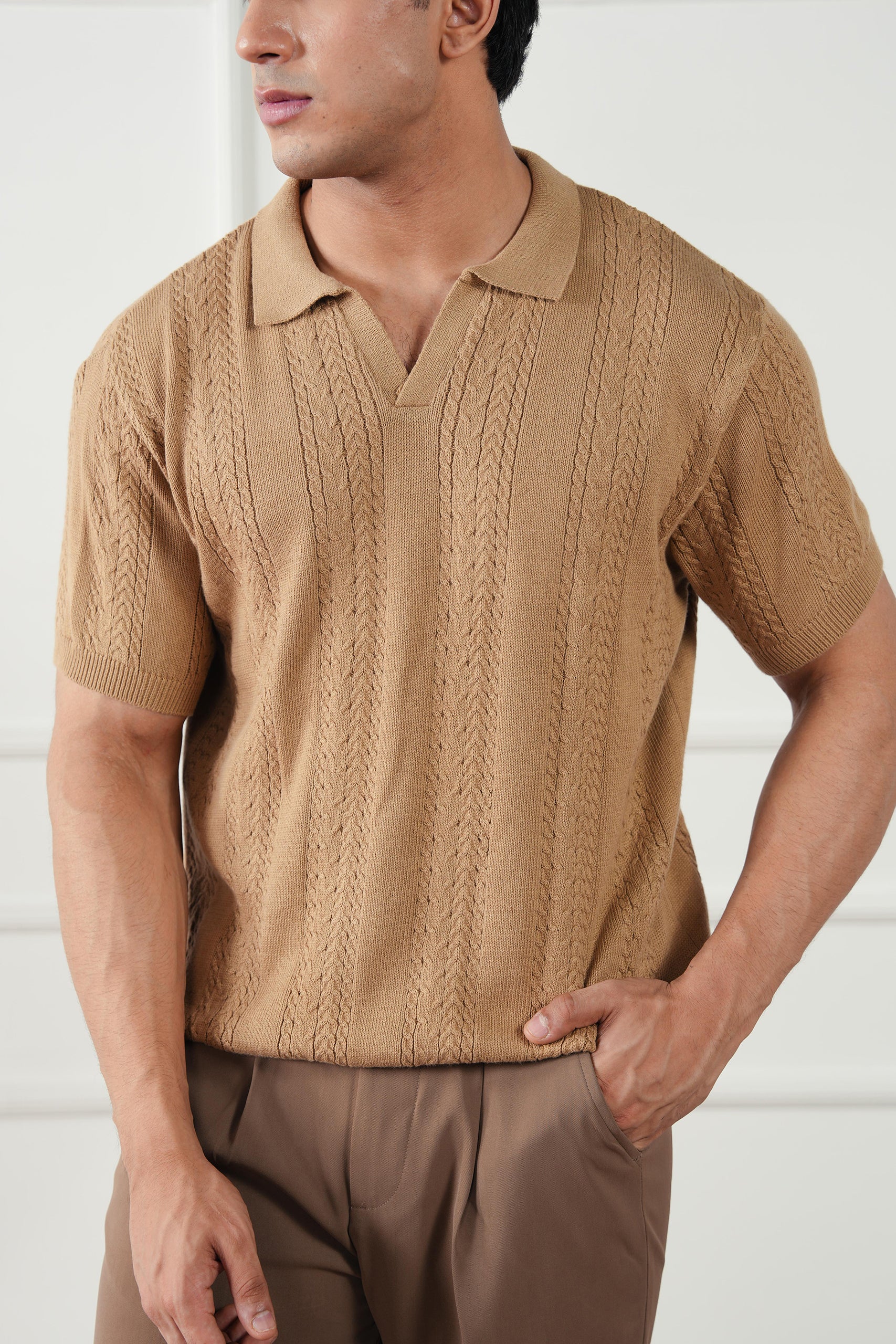 cotton jersey Polo Shirt in Almond brown