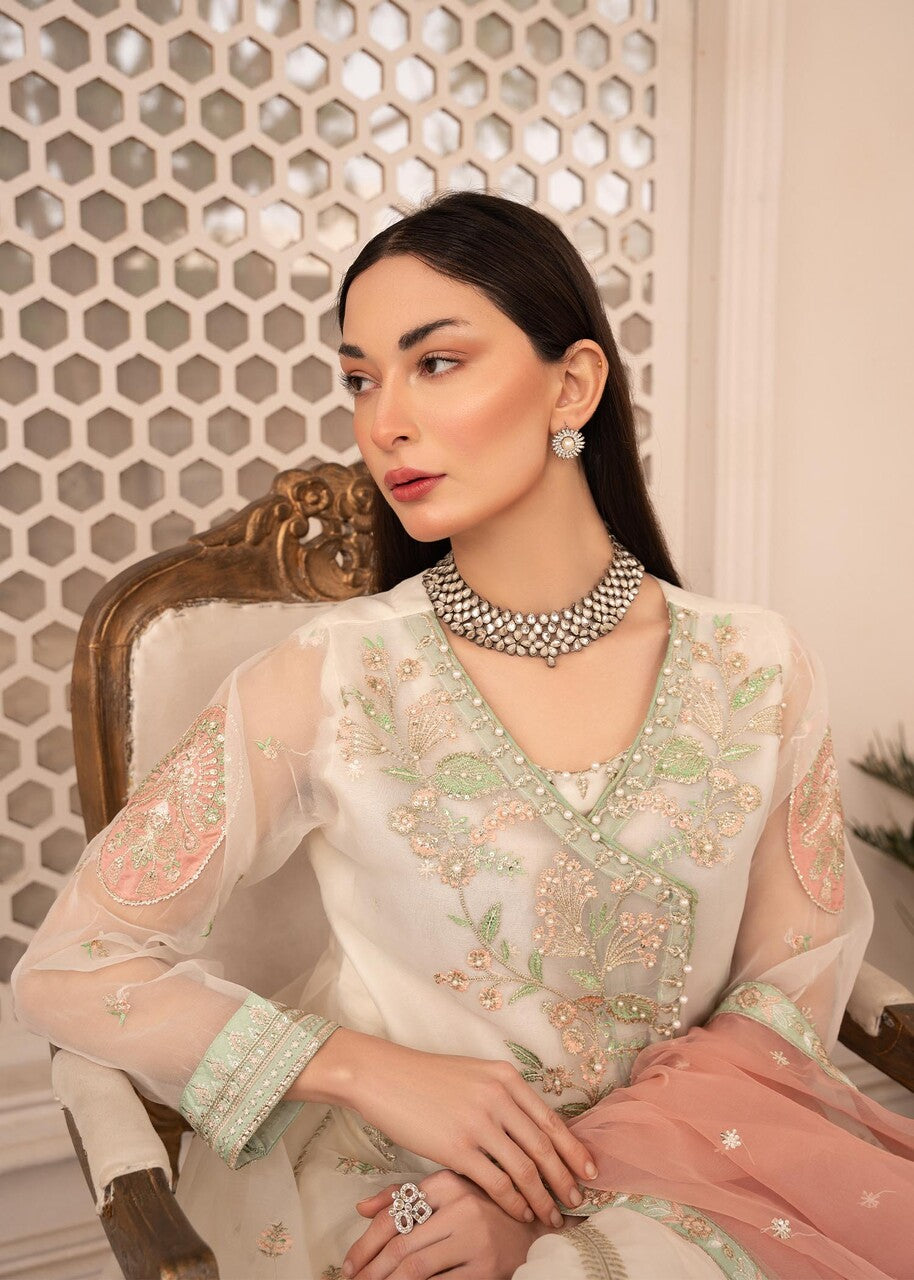 organza Angrakha in Off-white
