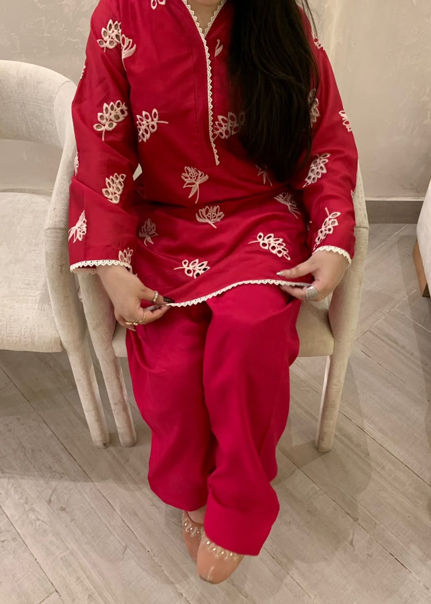 paper lawn Kurta Set in Hot pink
