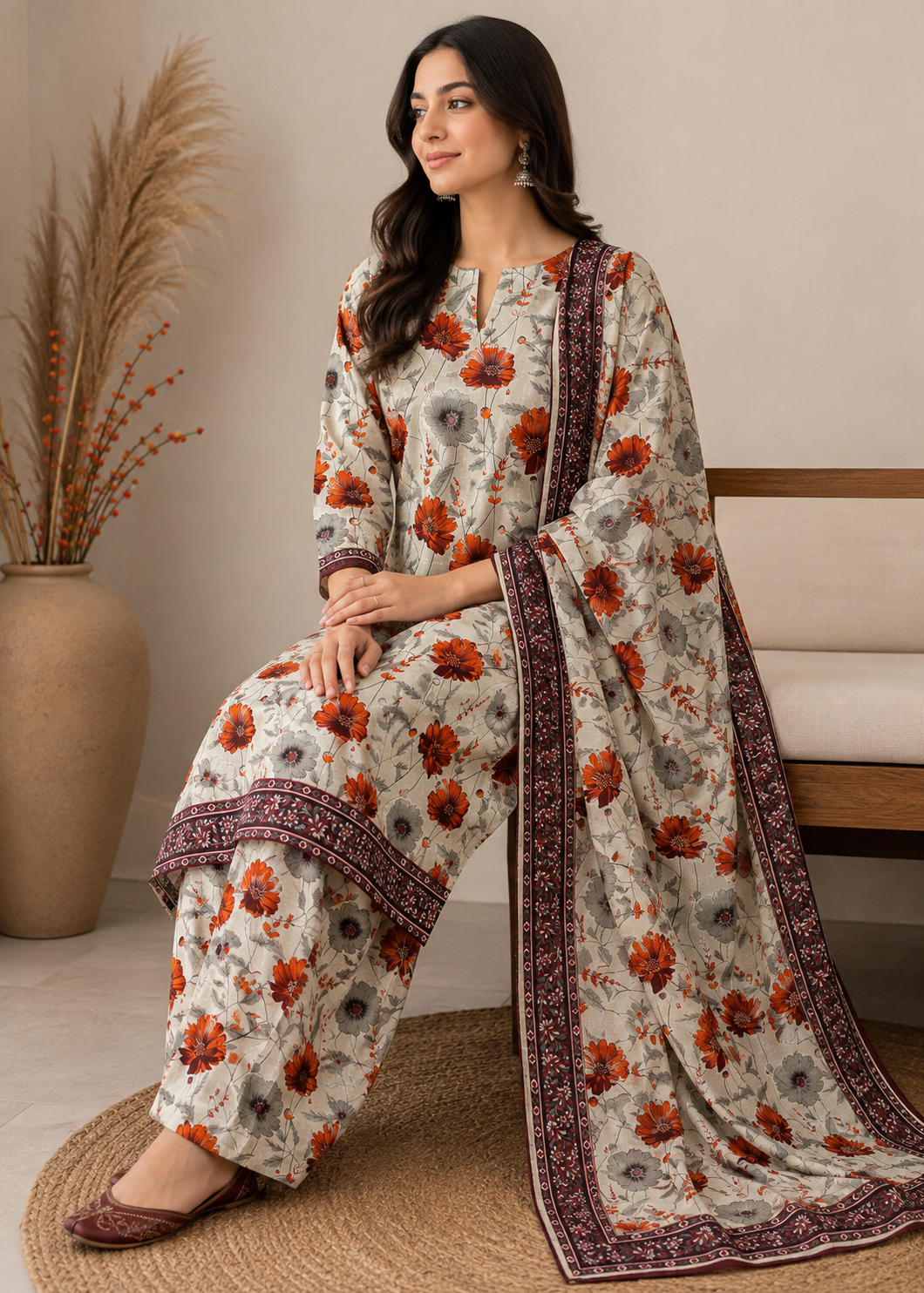 cotton Unstitched in Beige, pumpkin orange