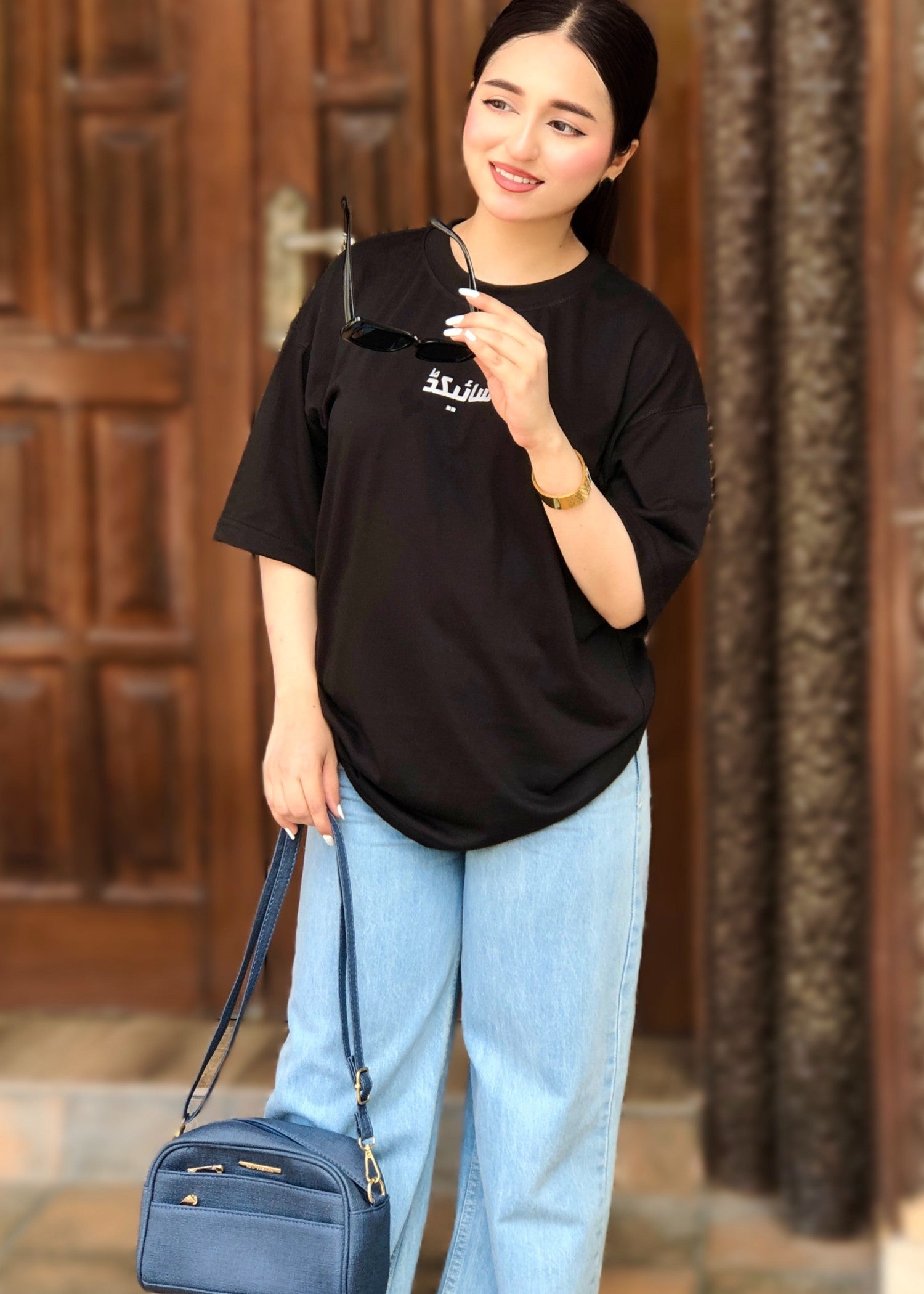 polycotton T Shirt in Black