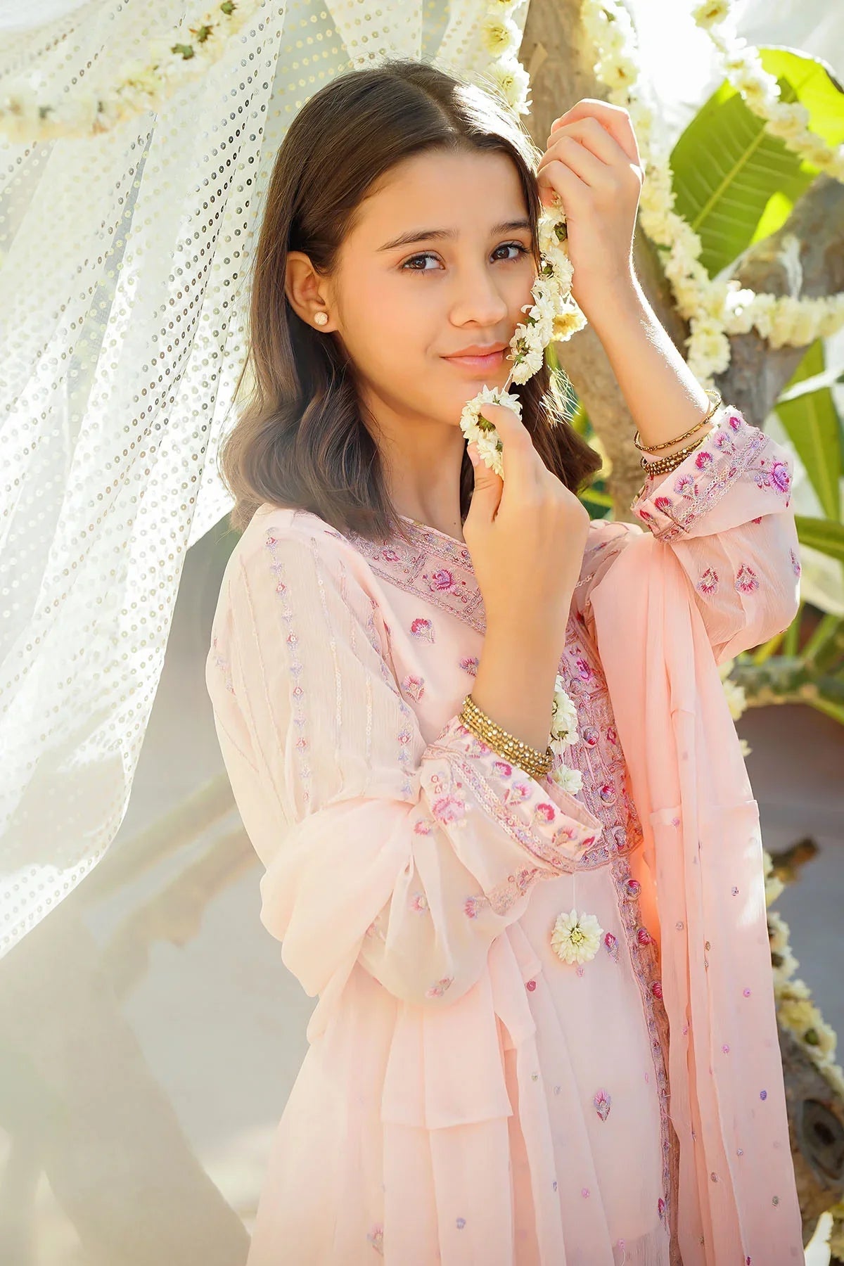 bemberg crinkle chiffon Gown in Pink