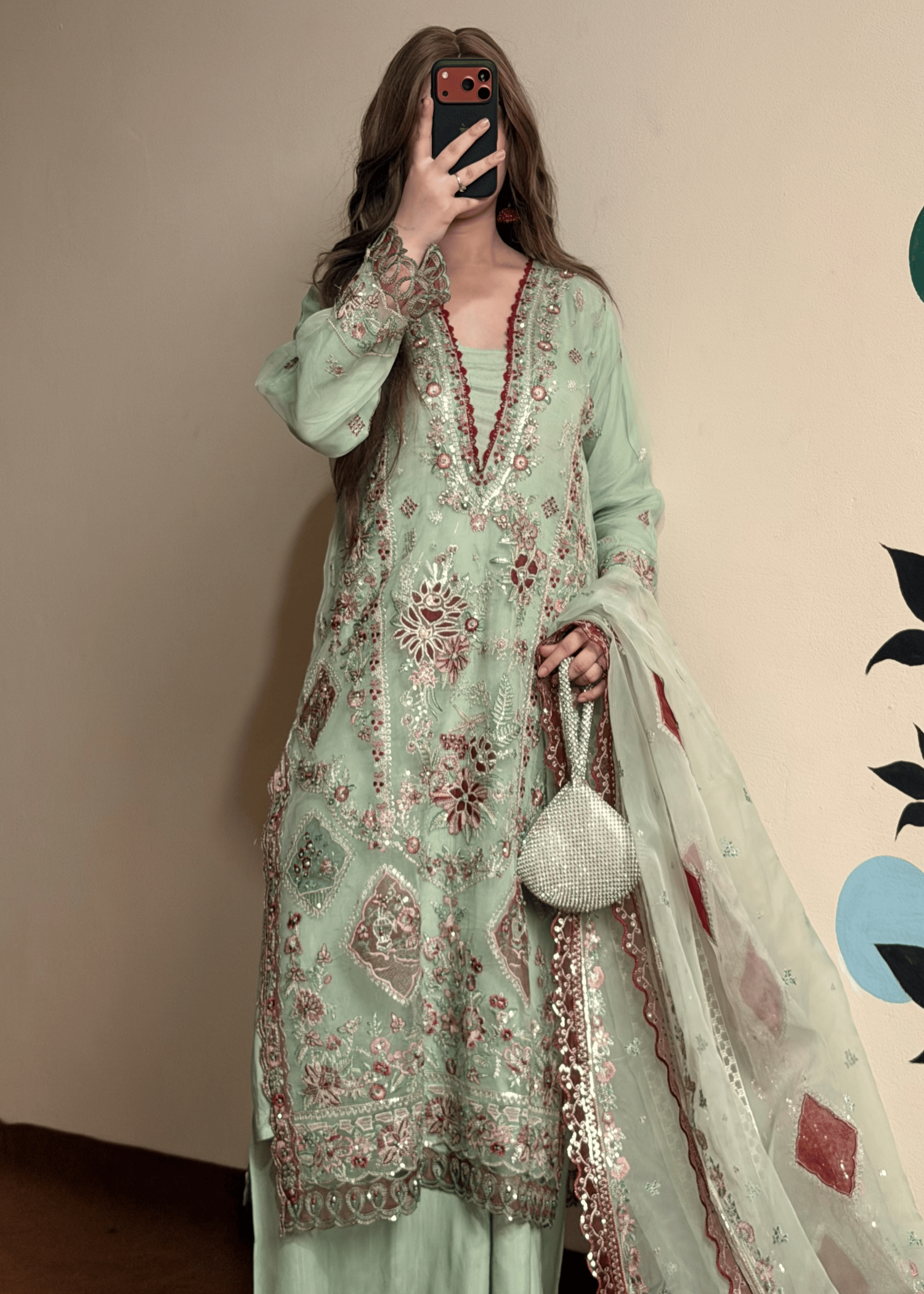 zari organza Sharara in Pistachio green