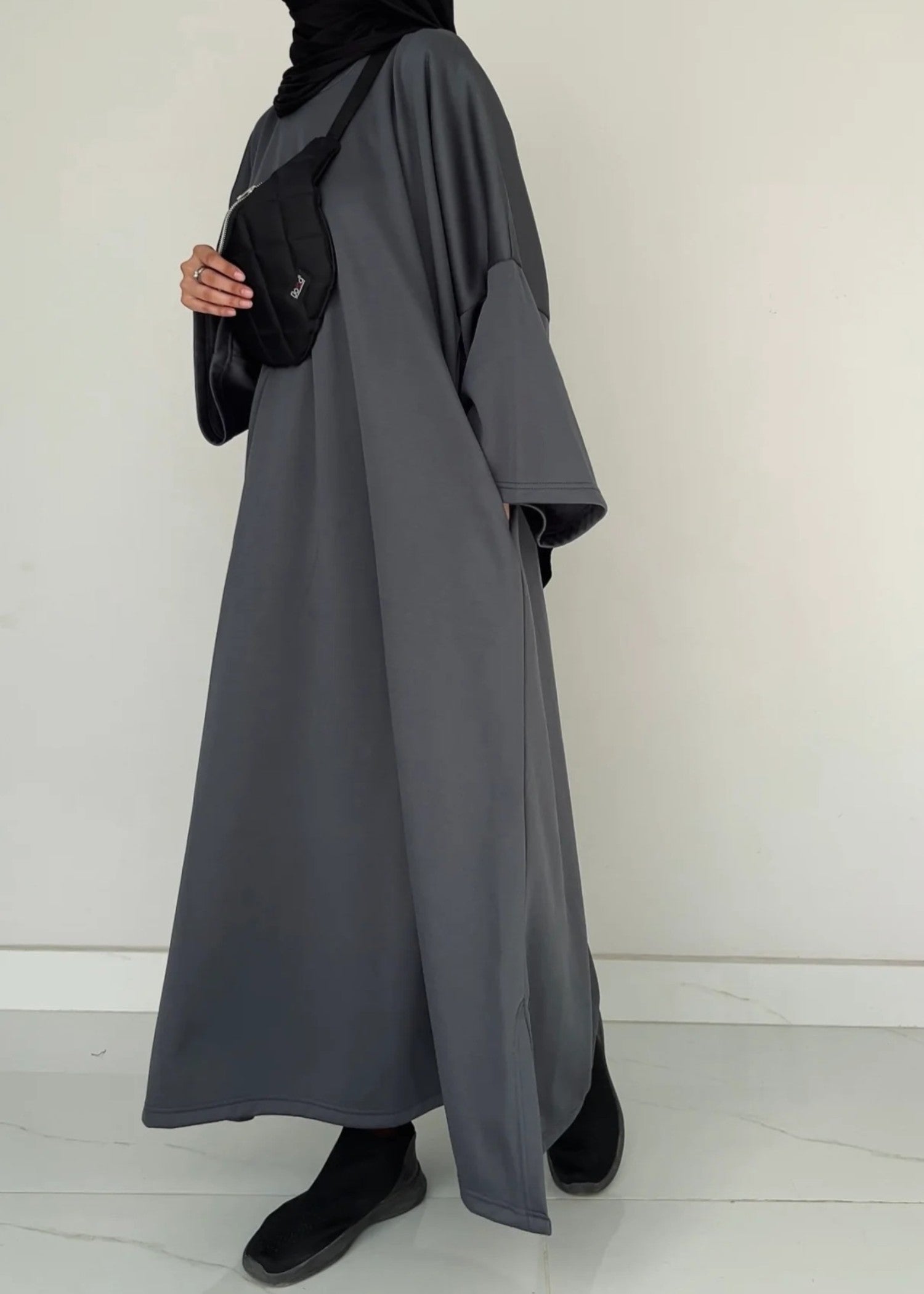 interlock knit Abaya in Grey