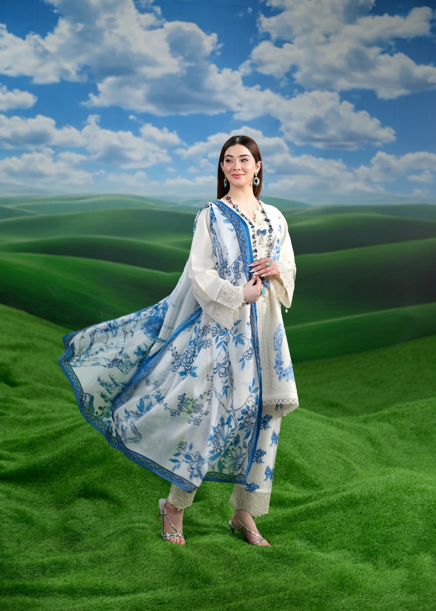 cambric cotton Kurta Set in Cream
