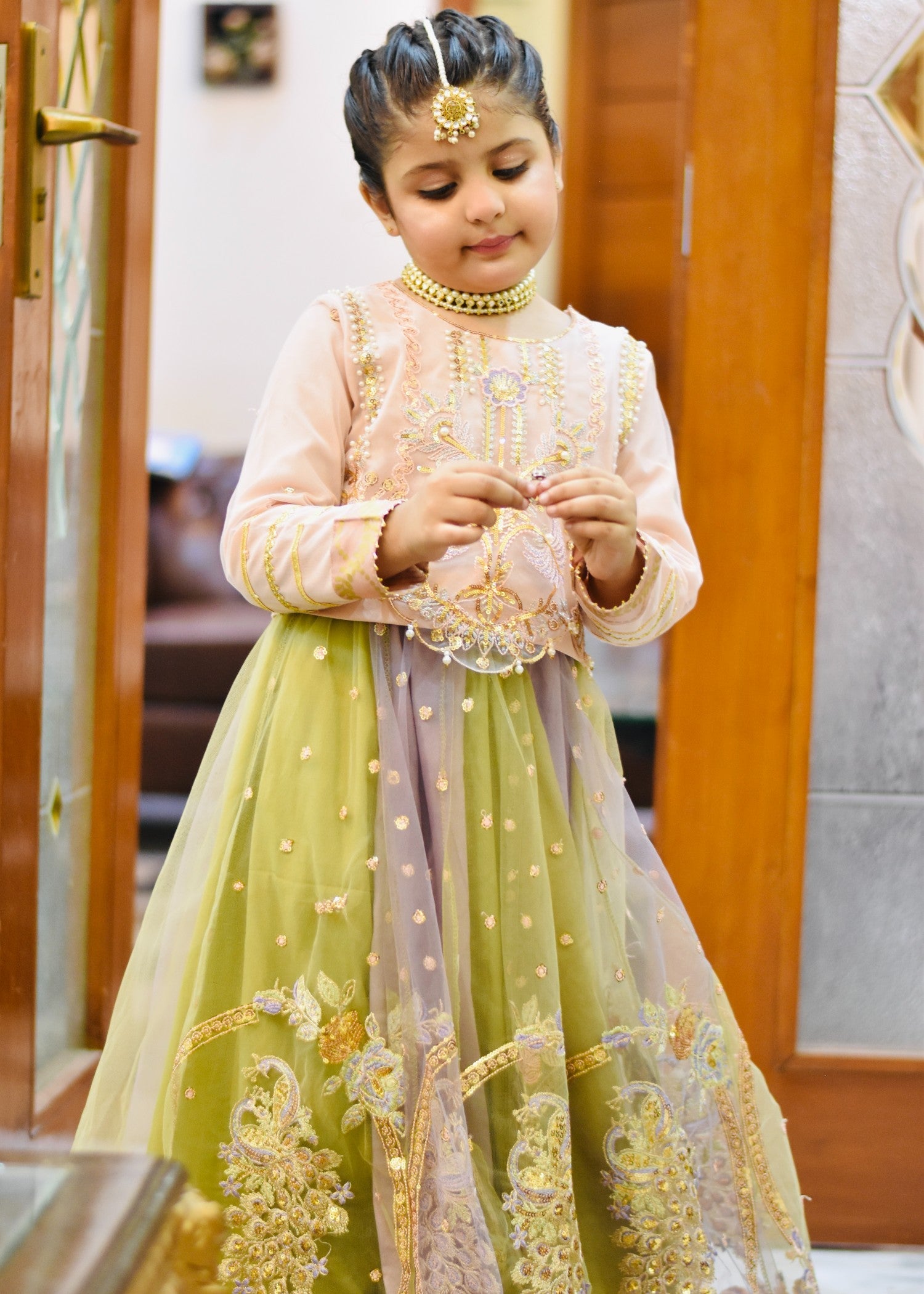 net Lehenga in Multi