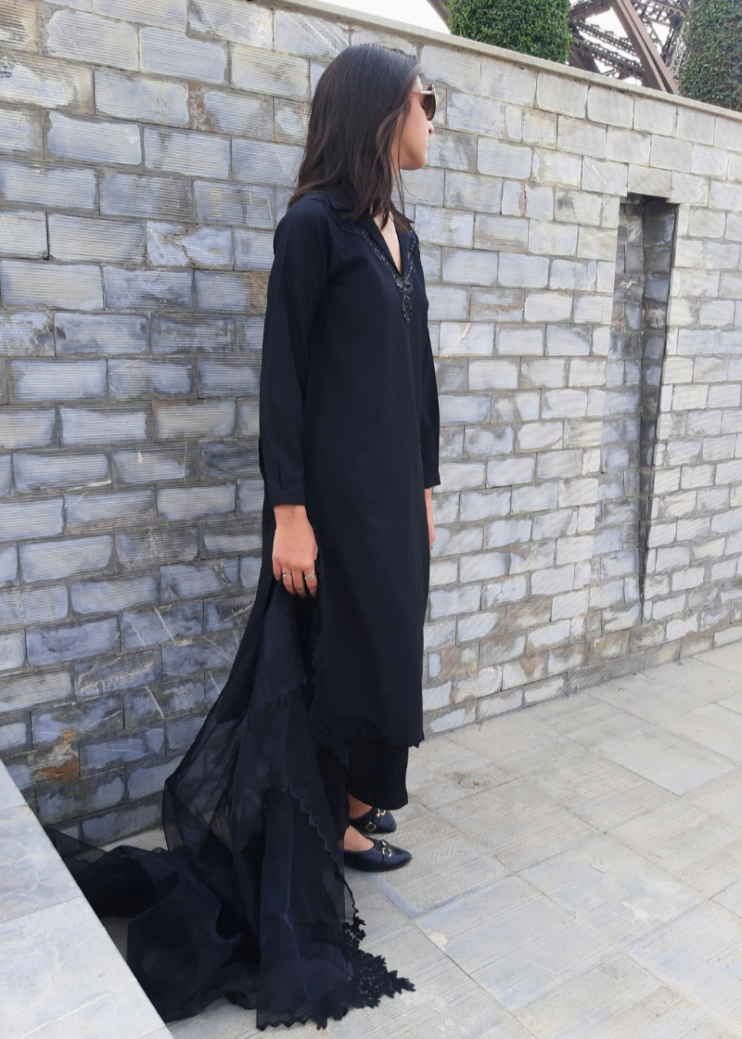 textured grip Kurta Set in Black