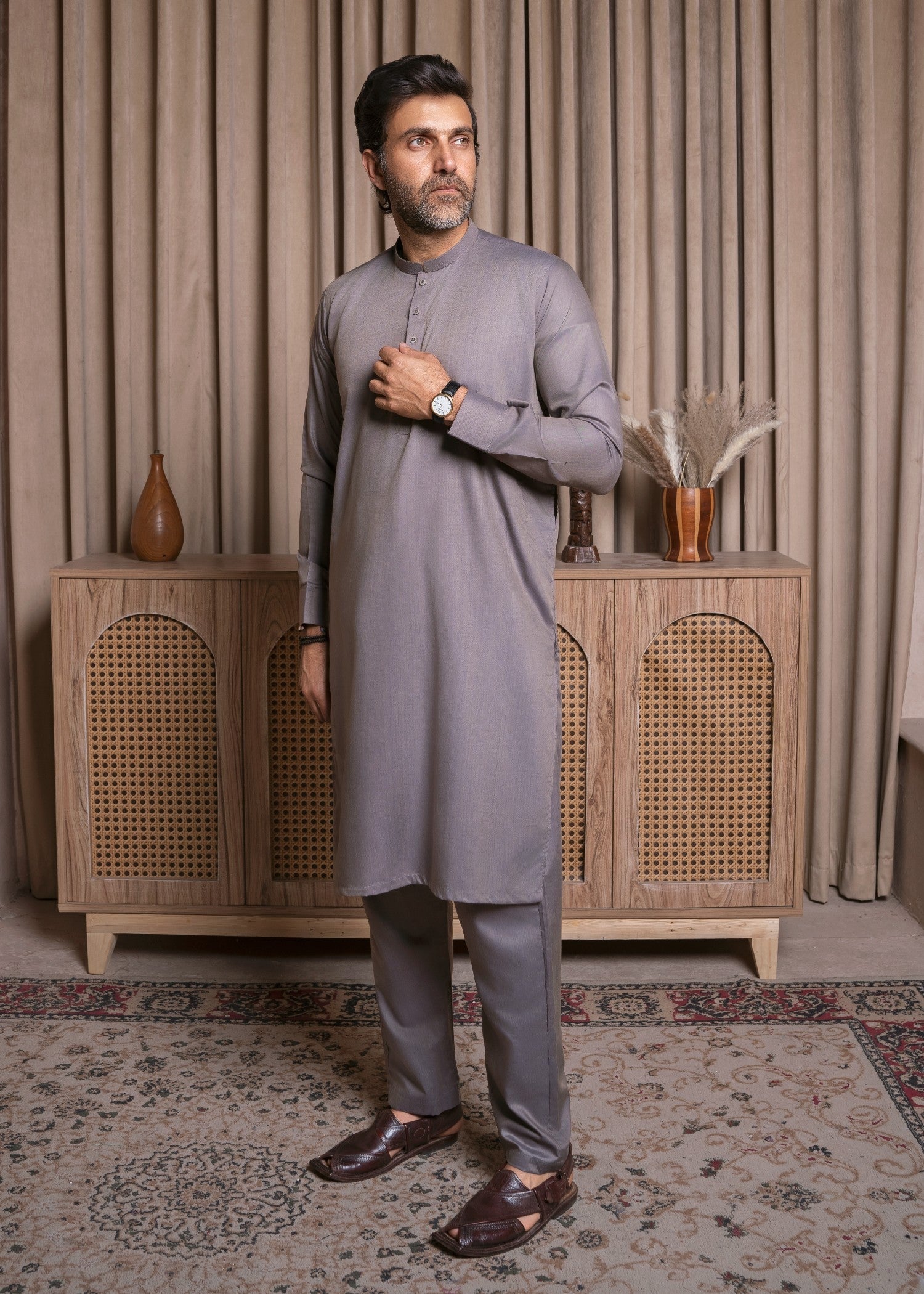 wash & wear Shalwar Kameez in Grey by Safari Club