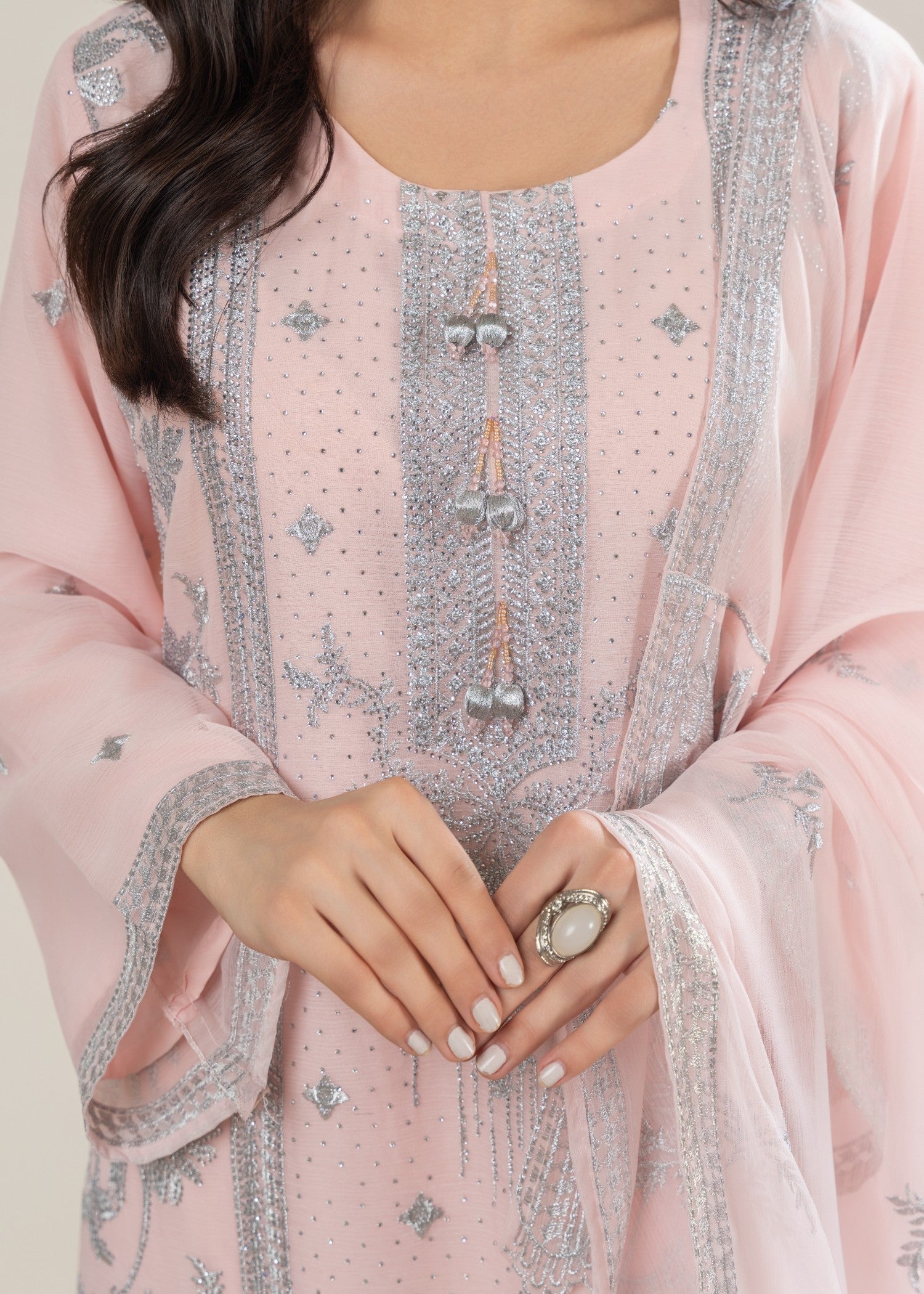 chiffon Kurta Set in Pale pink