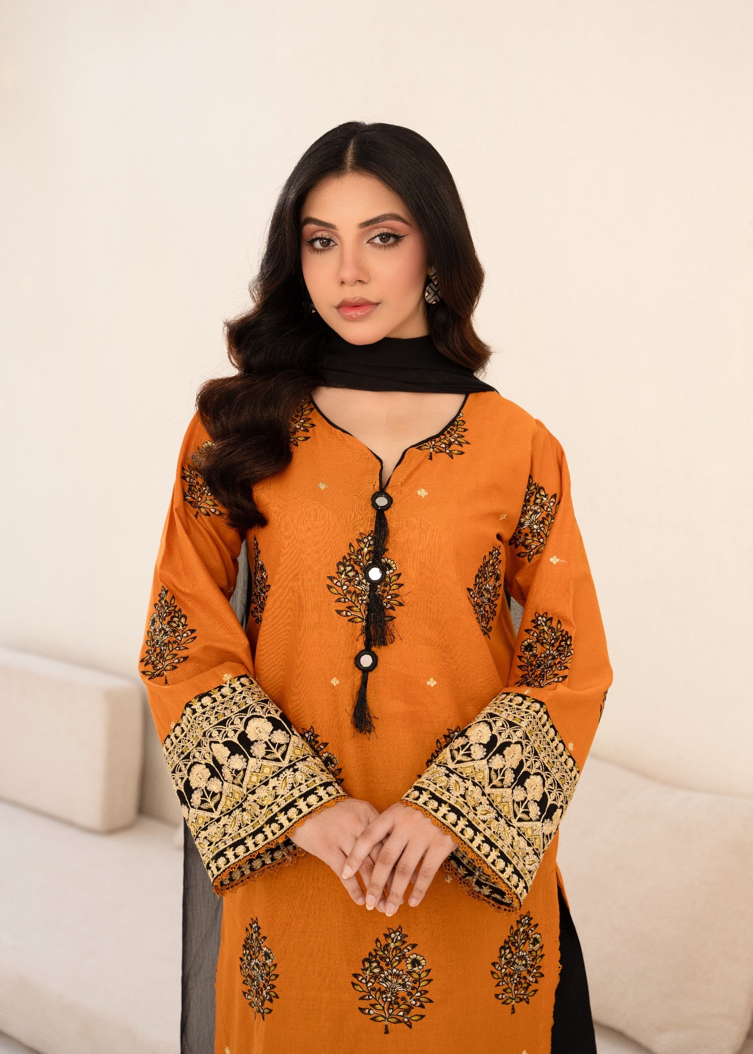 cambric Kurta Set in Yellow-orange