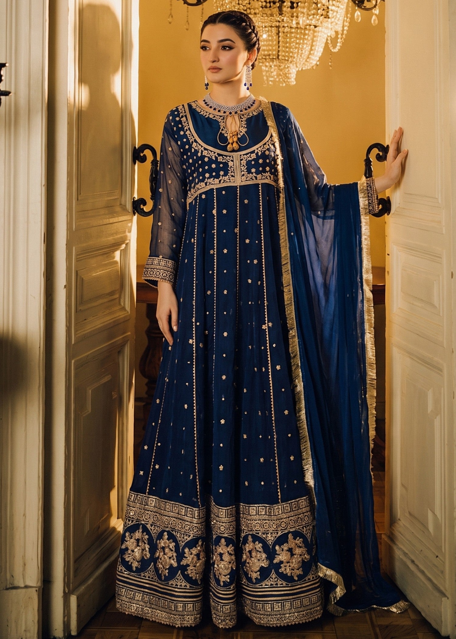chiffon Anarkali in Navy blue
