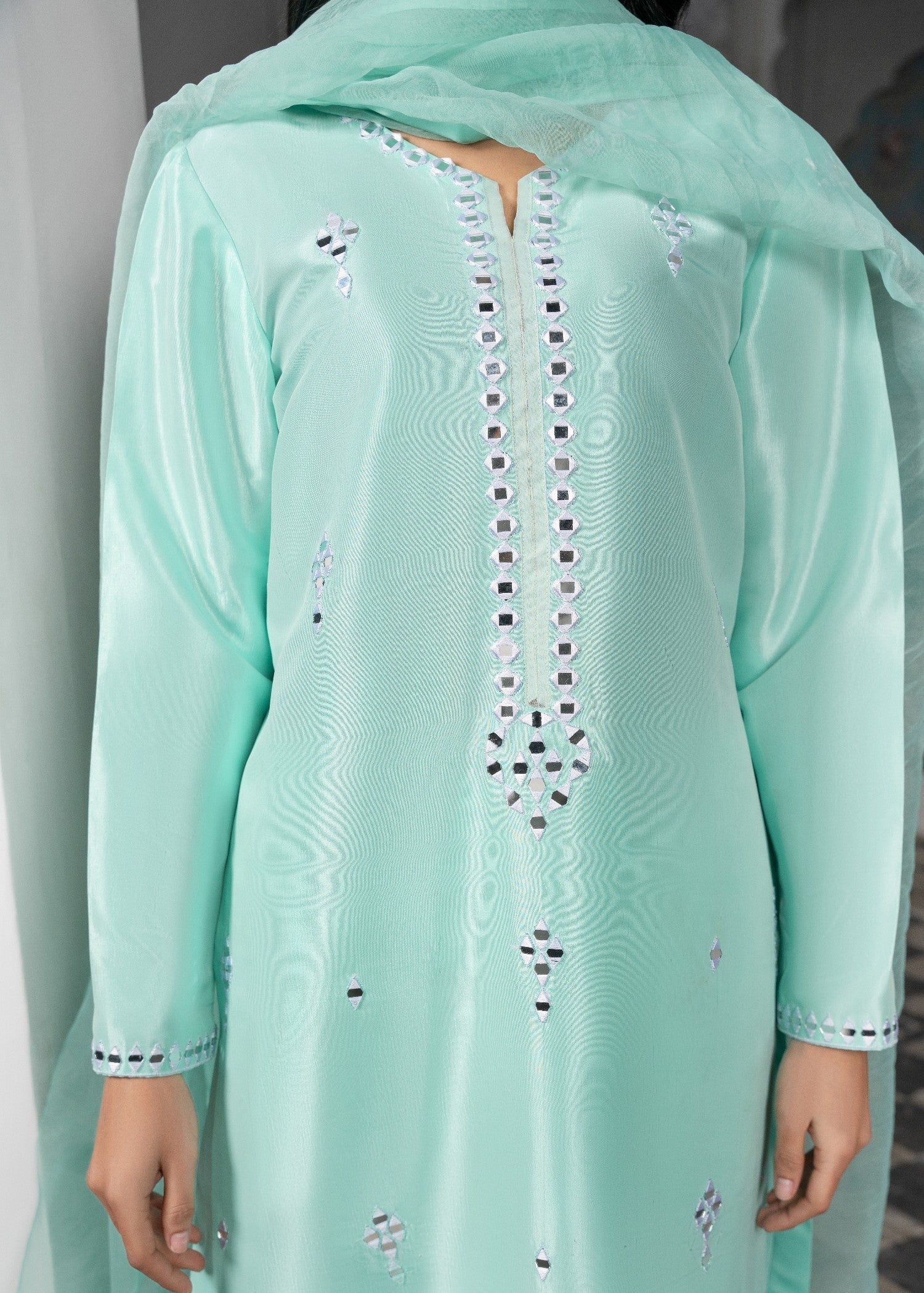 kattan silk Kurta Set in Aquamarine