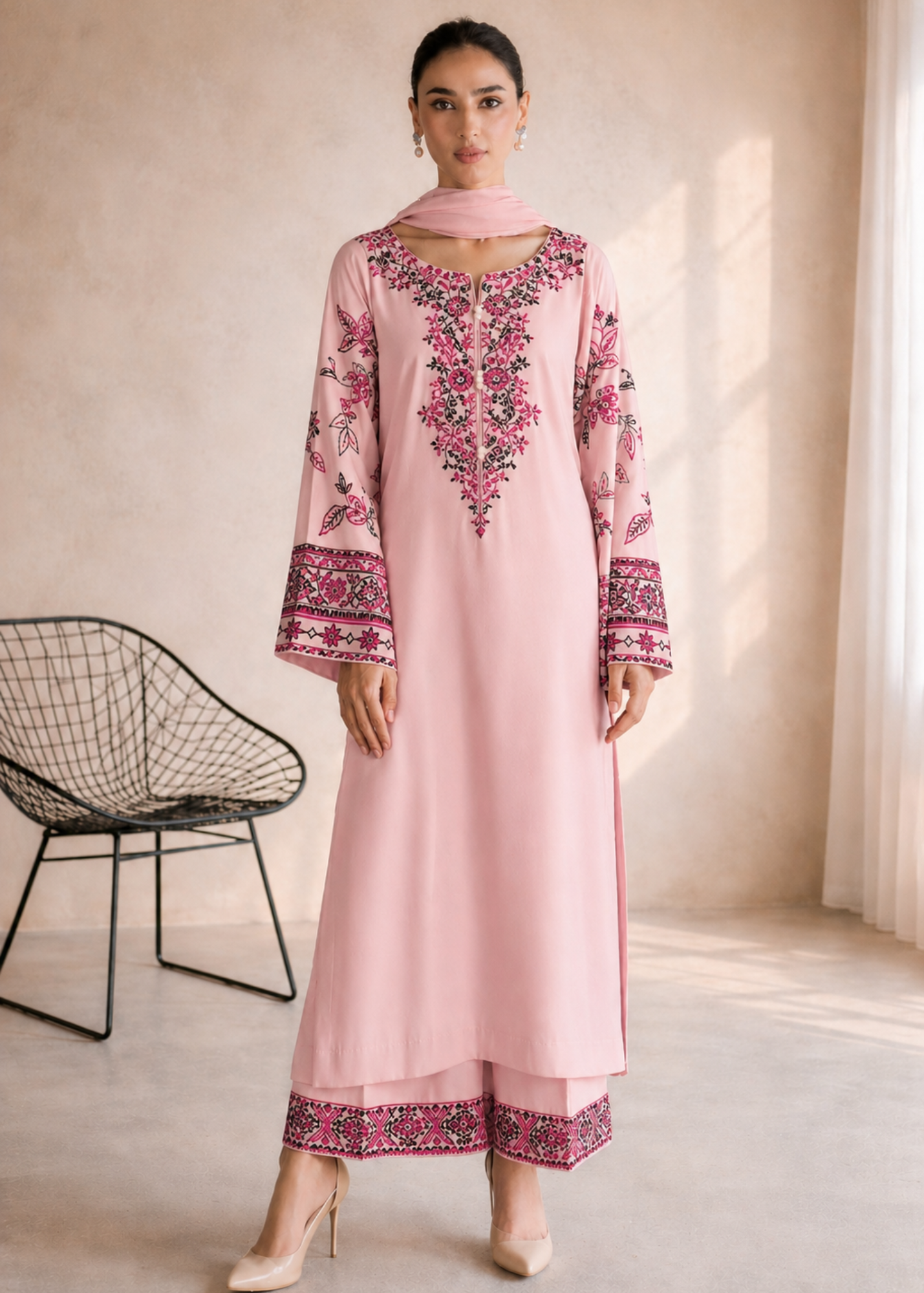 lawn Kurta Set in Baby pink