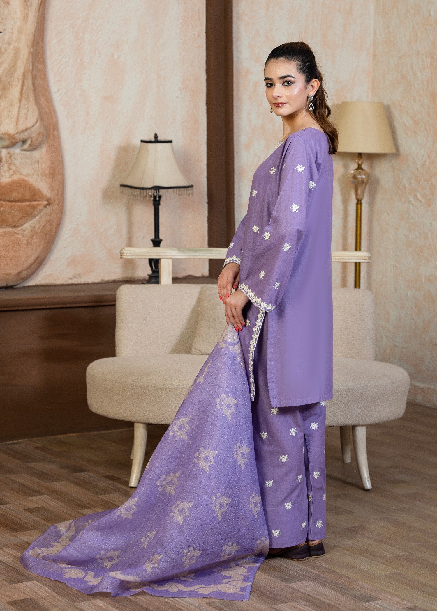 pure cotton Kurta Set in Bright lavender