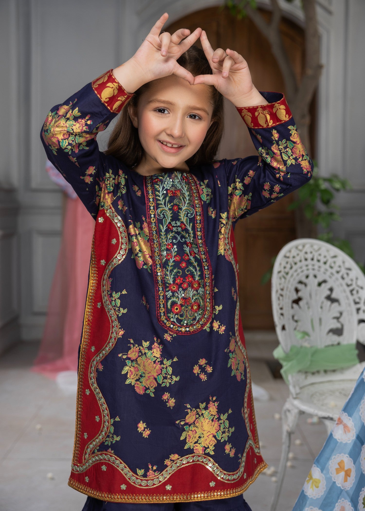lawn cotton Gharara in Dark blue