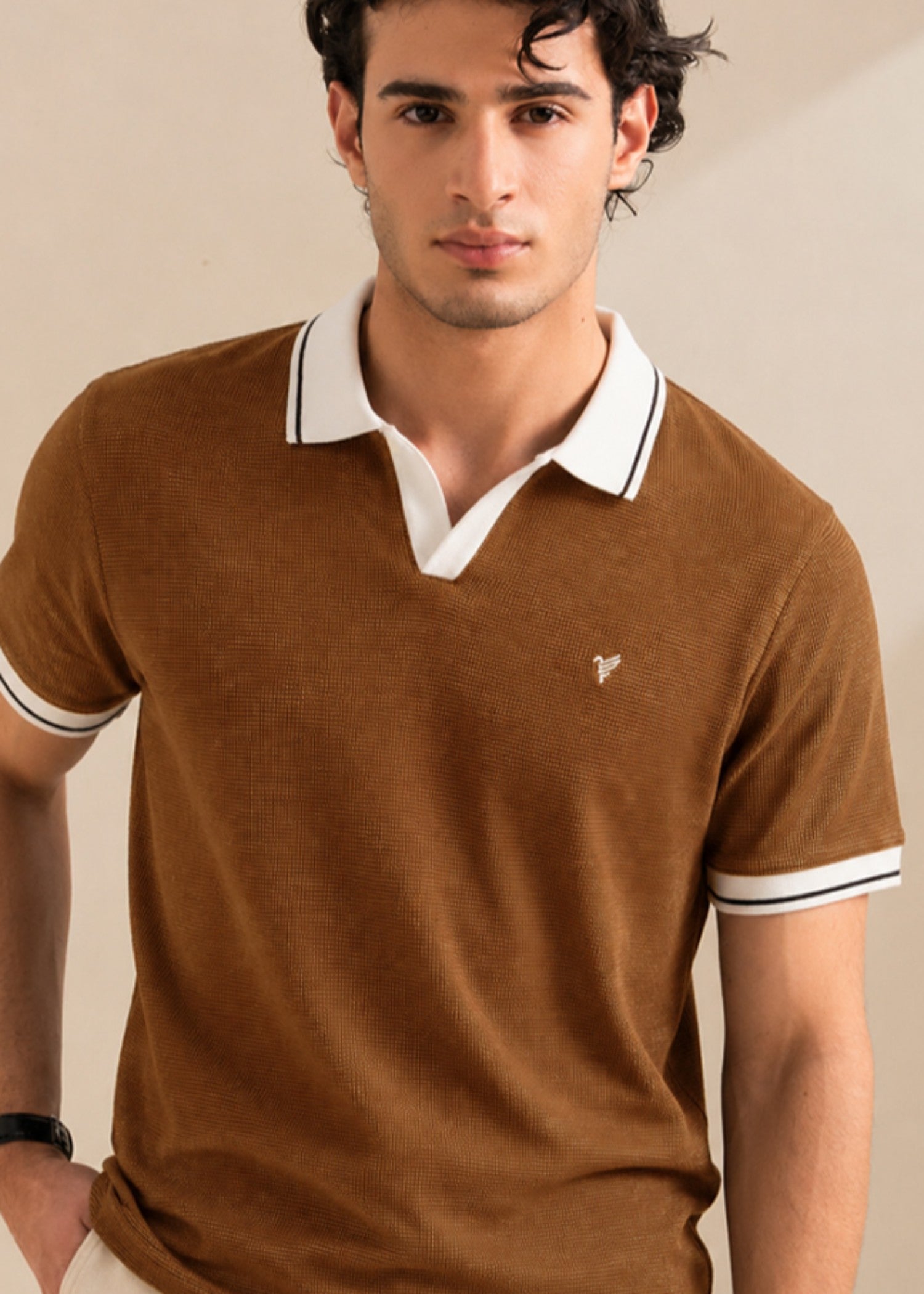 cotton Polo Shirt in Coffee brown