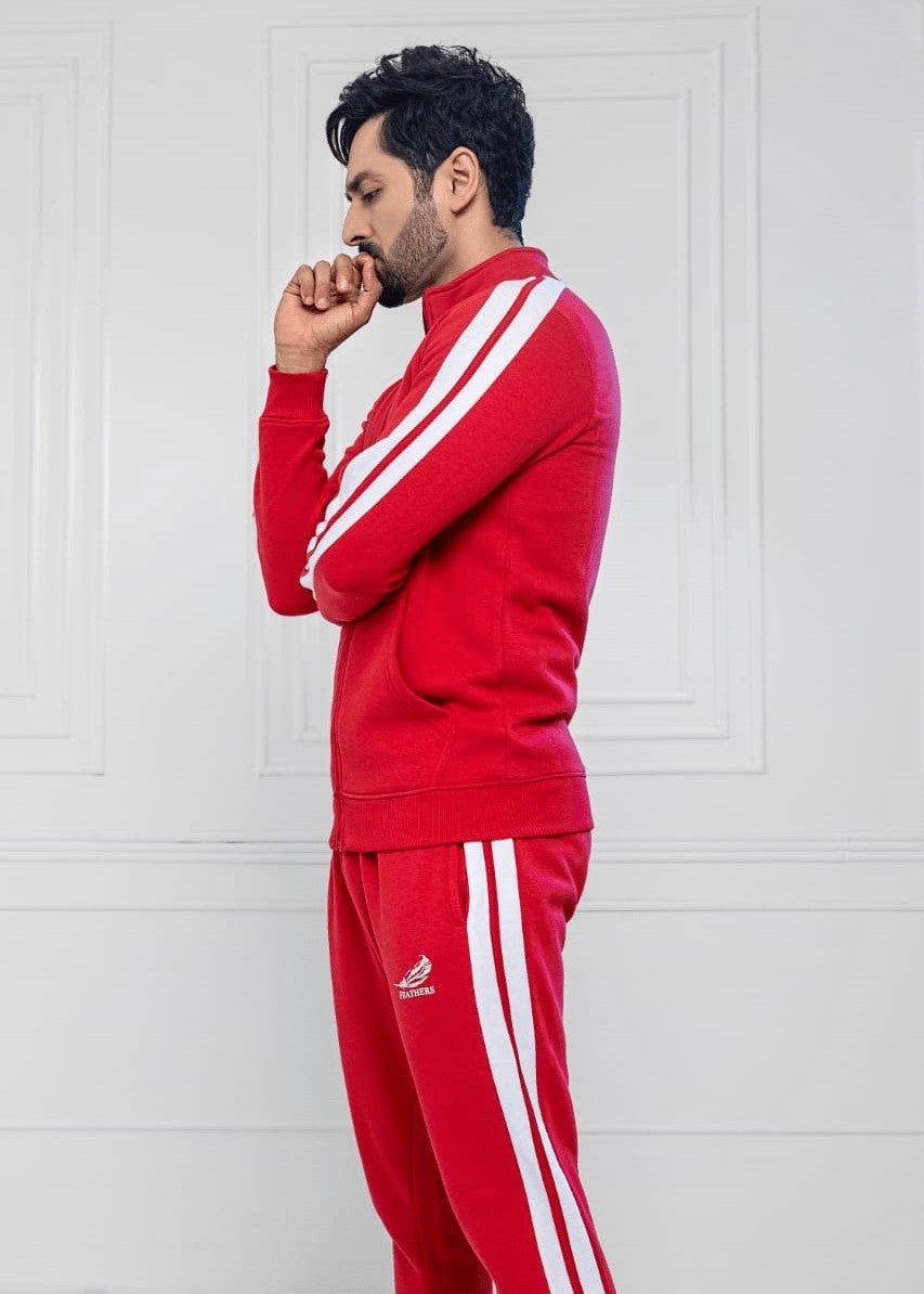 single jersey knit Tracksuit in Red
