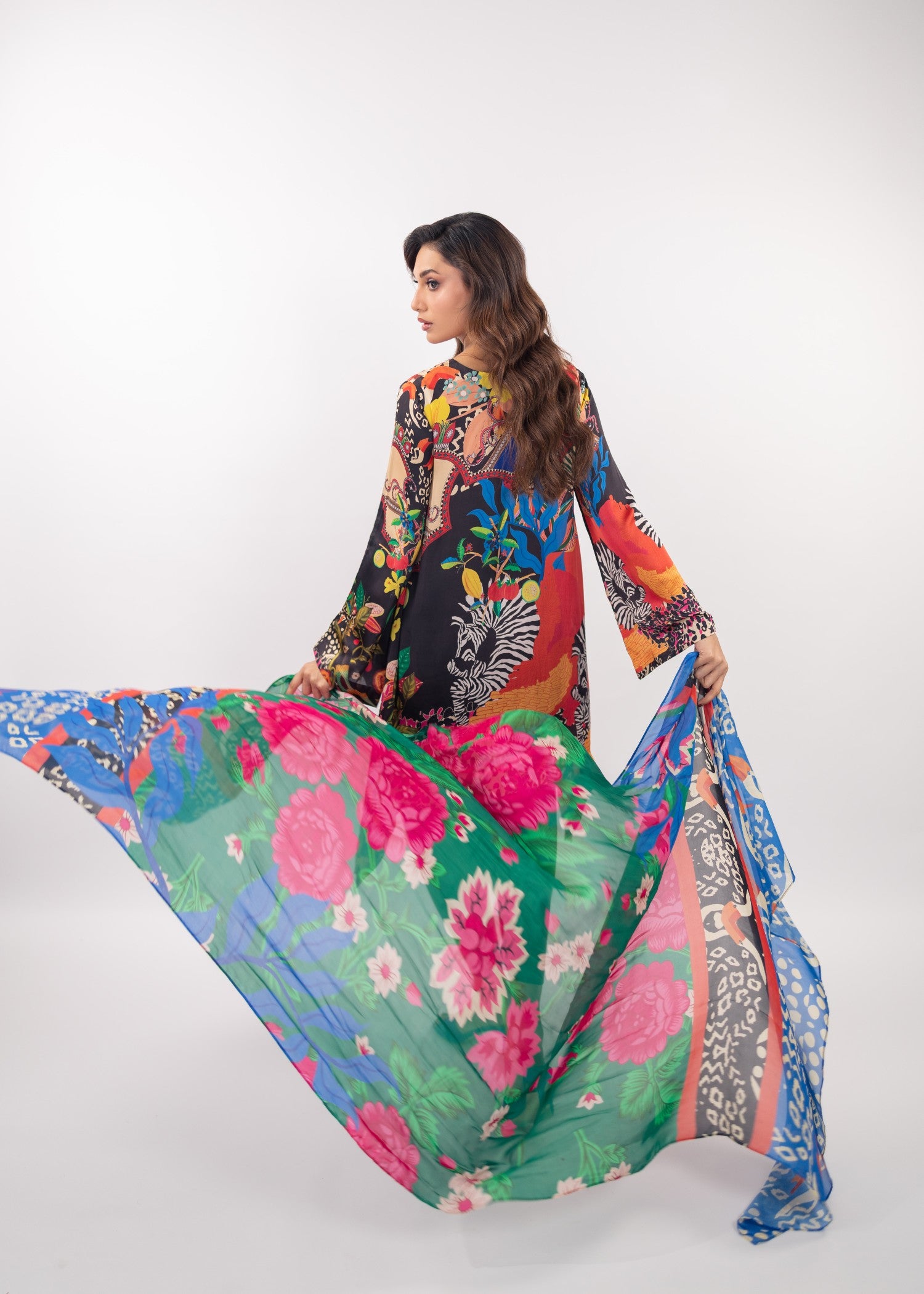 silk charmeuse Kurta Set in Black