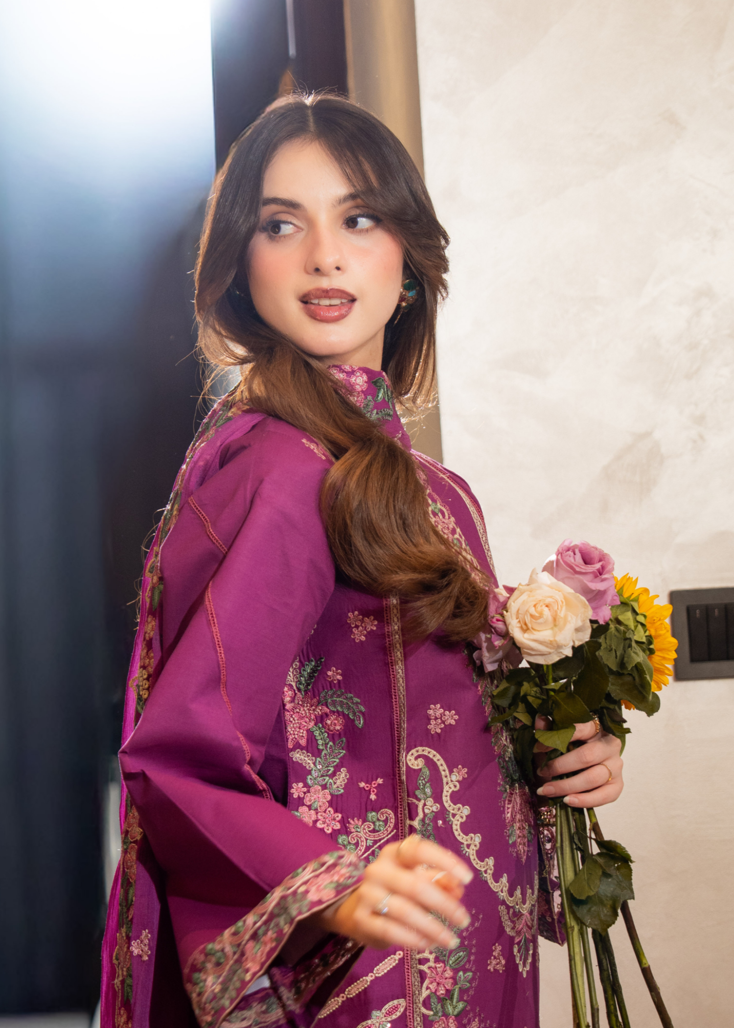 lawn Kurta Set in Magenta