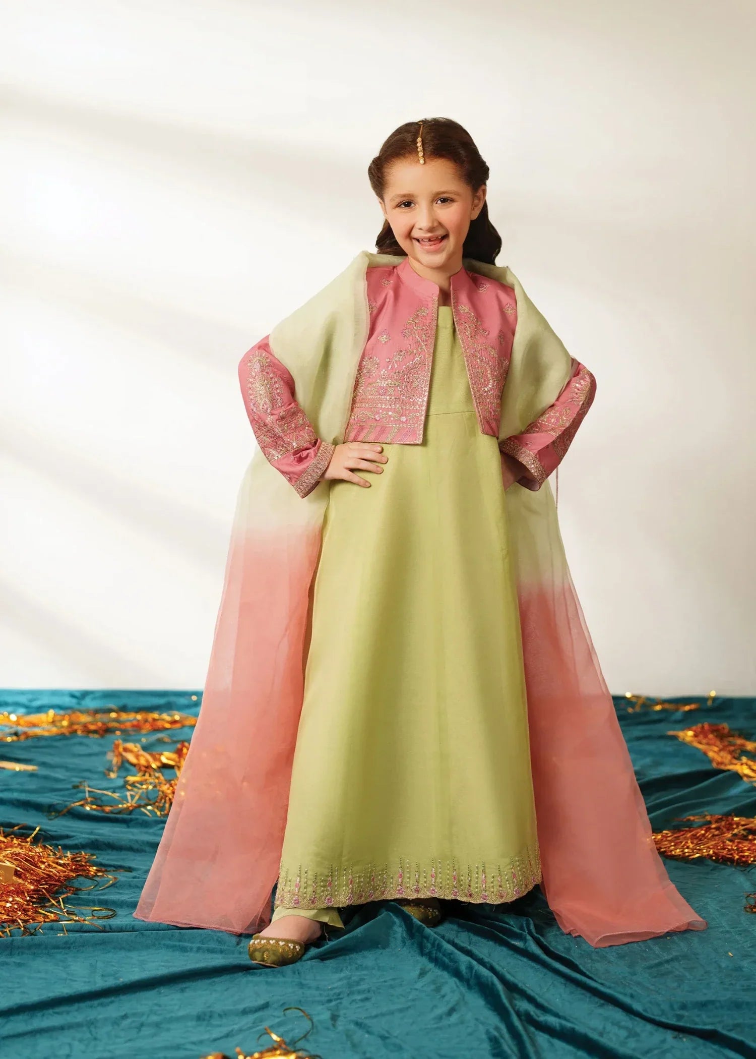 silk Pishwas in Pistachio green