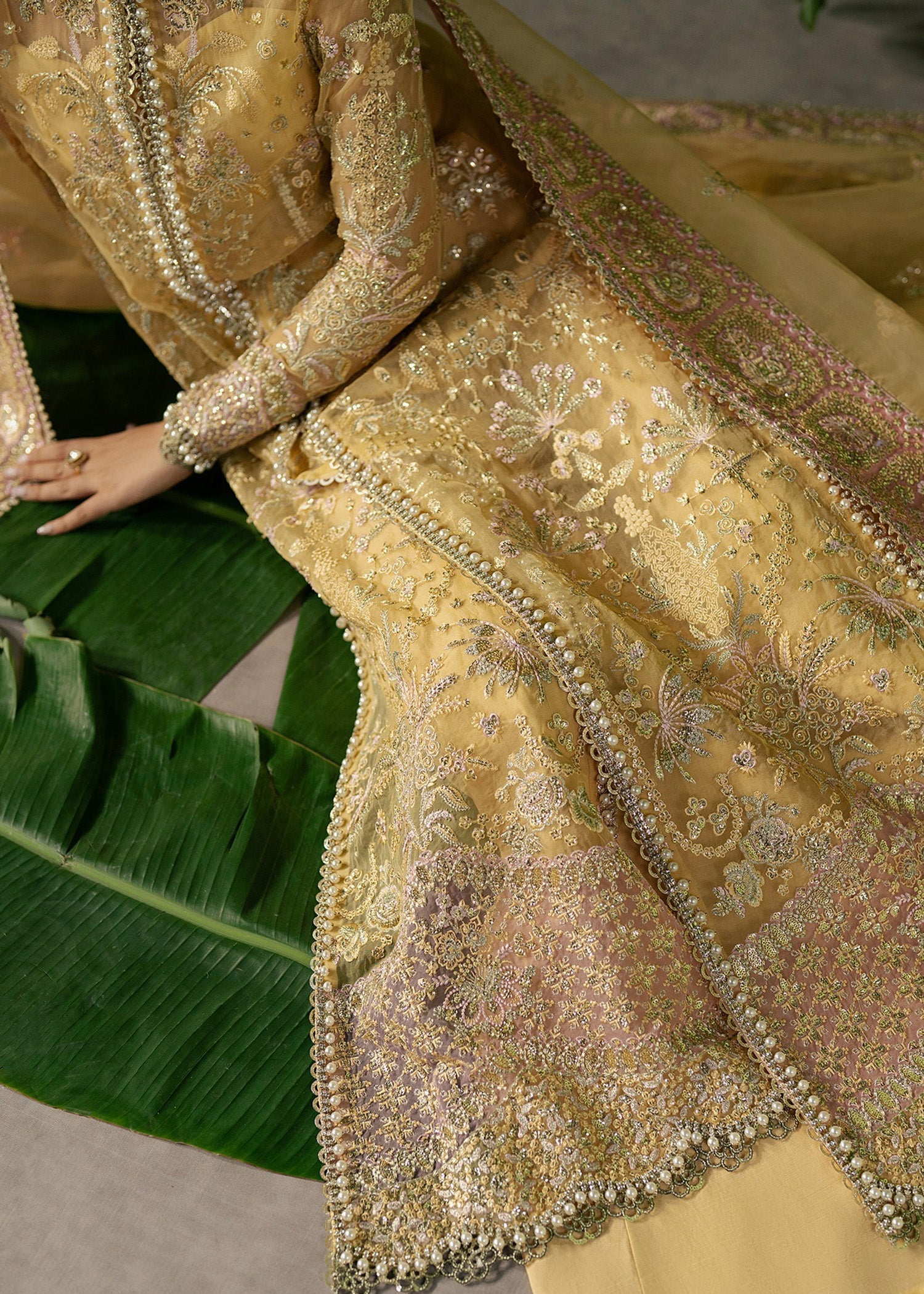 organza Unstitched in Light yellow