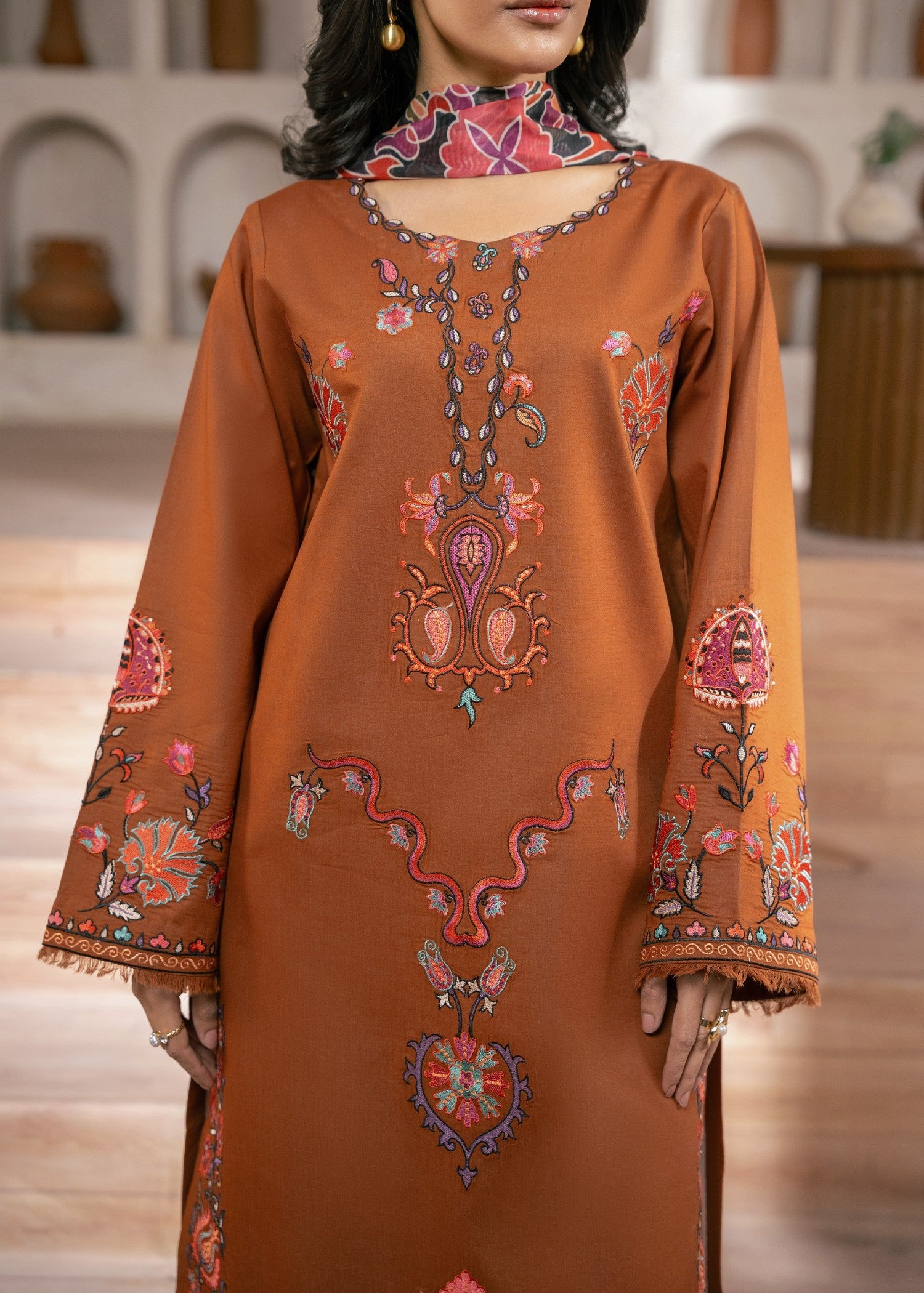 lawn Unstitched in Rust orange