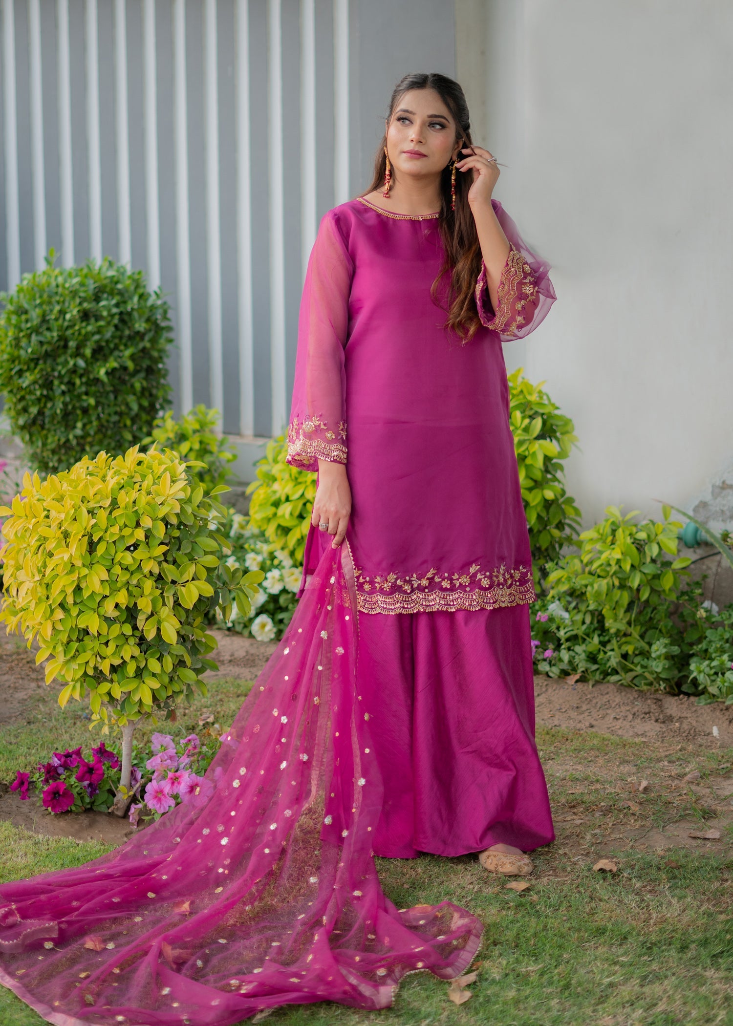 raw silk Sharara in Magenta