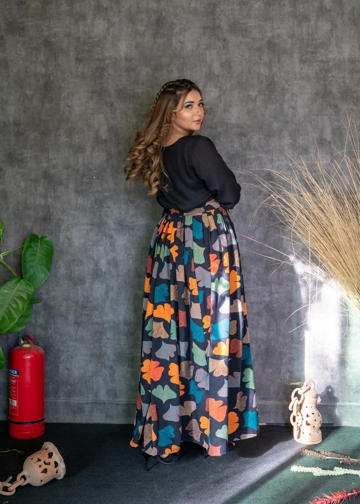 crepe silk Skirt in Multi