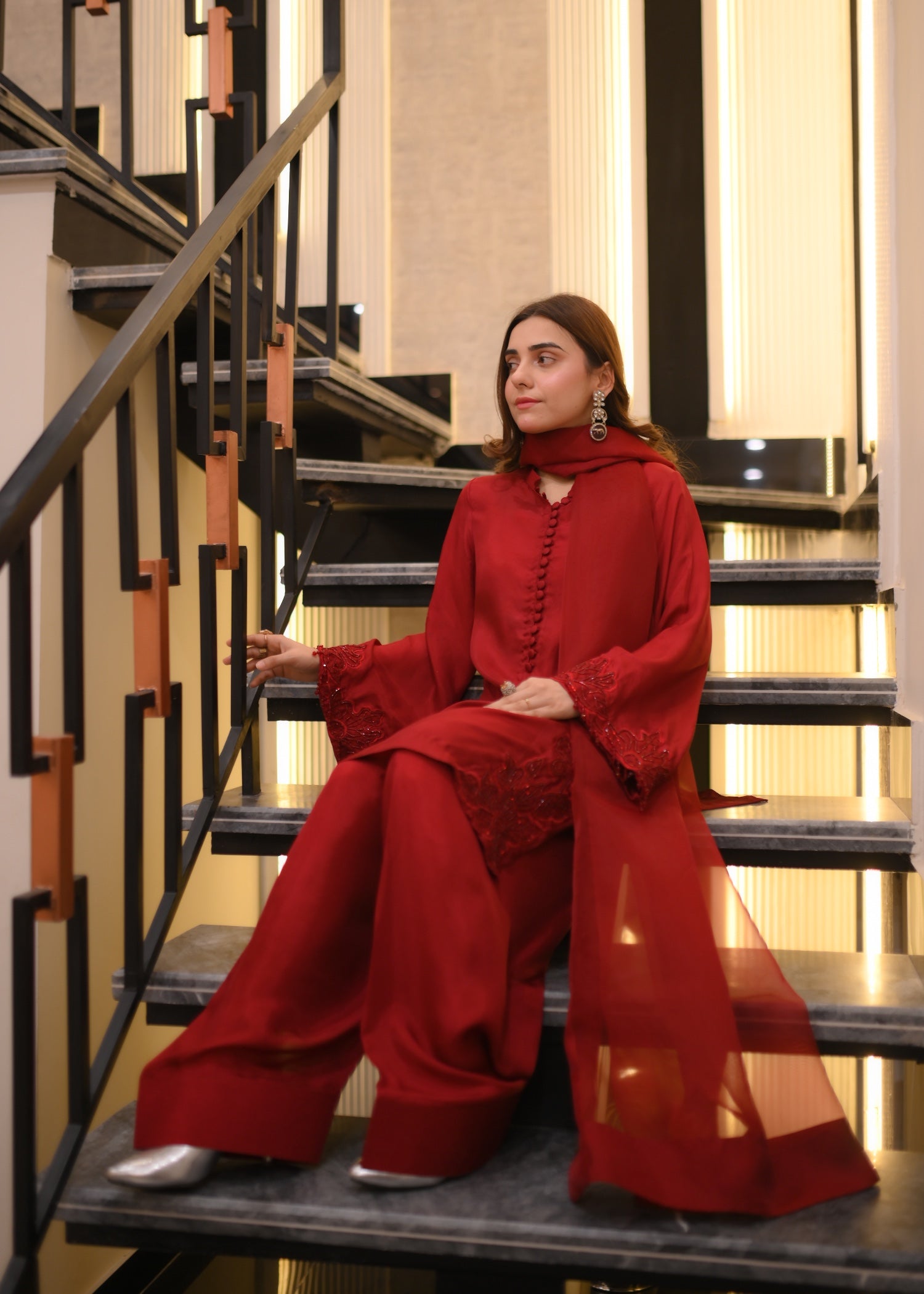 tussar silk Kurta Set in Spicy red