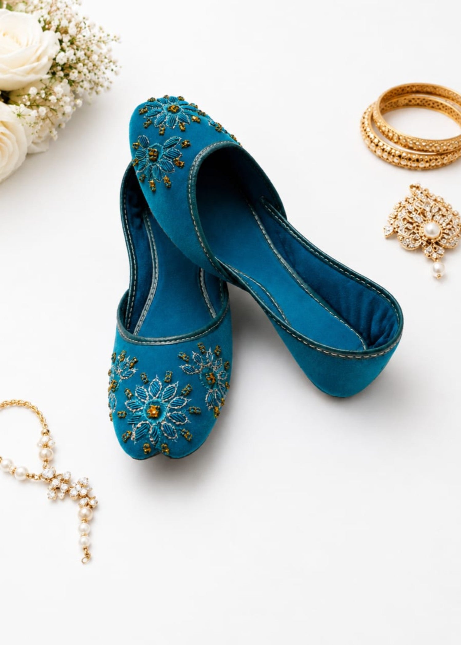 Khussa in Ocean blue by - High Quality Women Khussa IVM1521