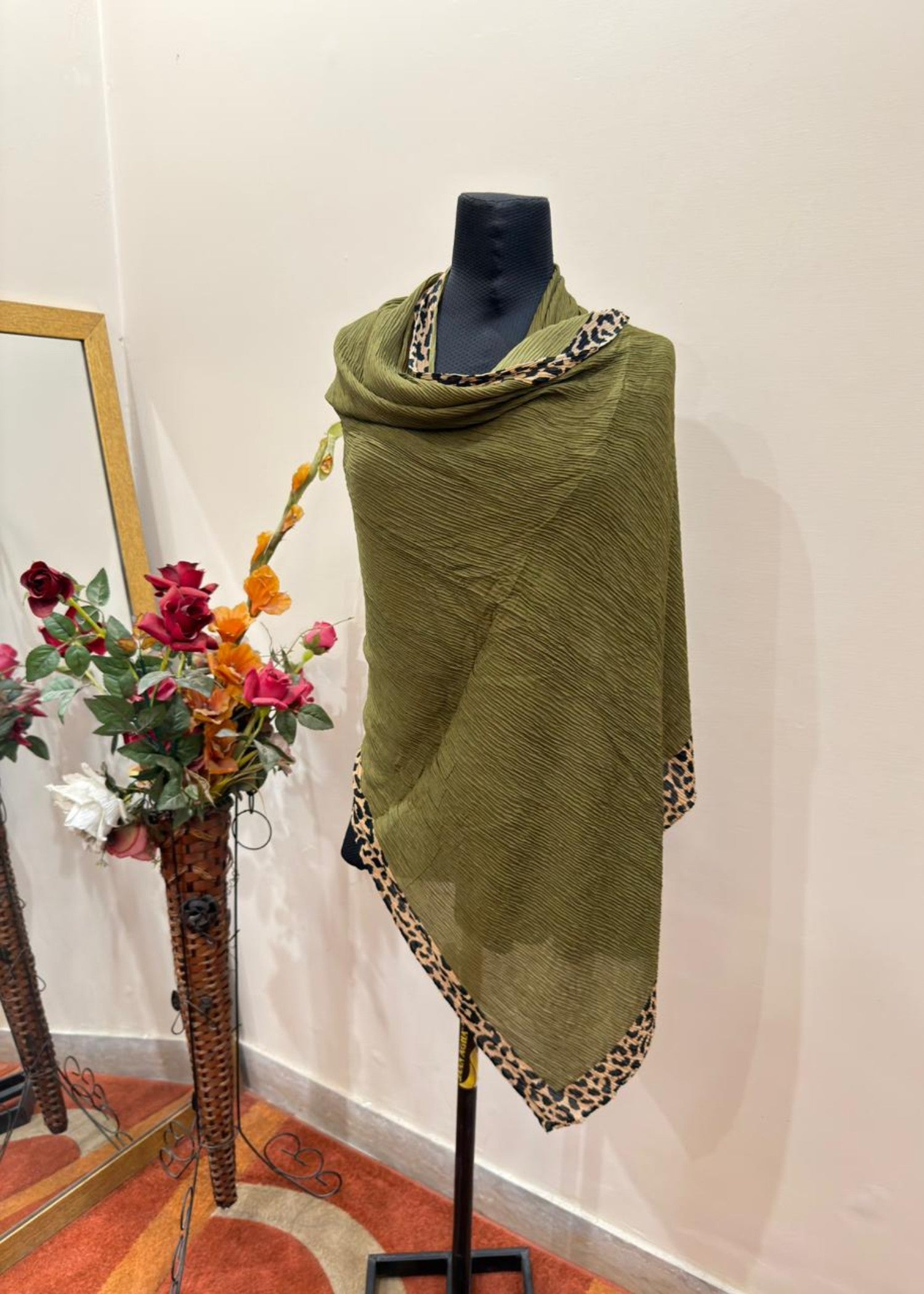 textured lawn Hijab in Olive green